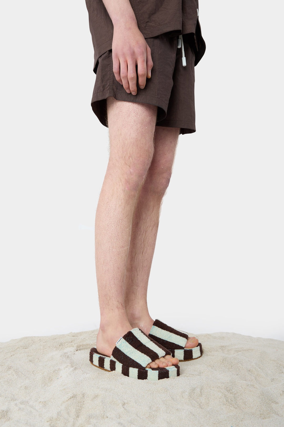 TOWEL DREAMY SLIDERS / cream & brown stripes - 2