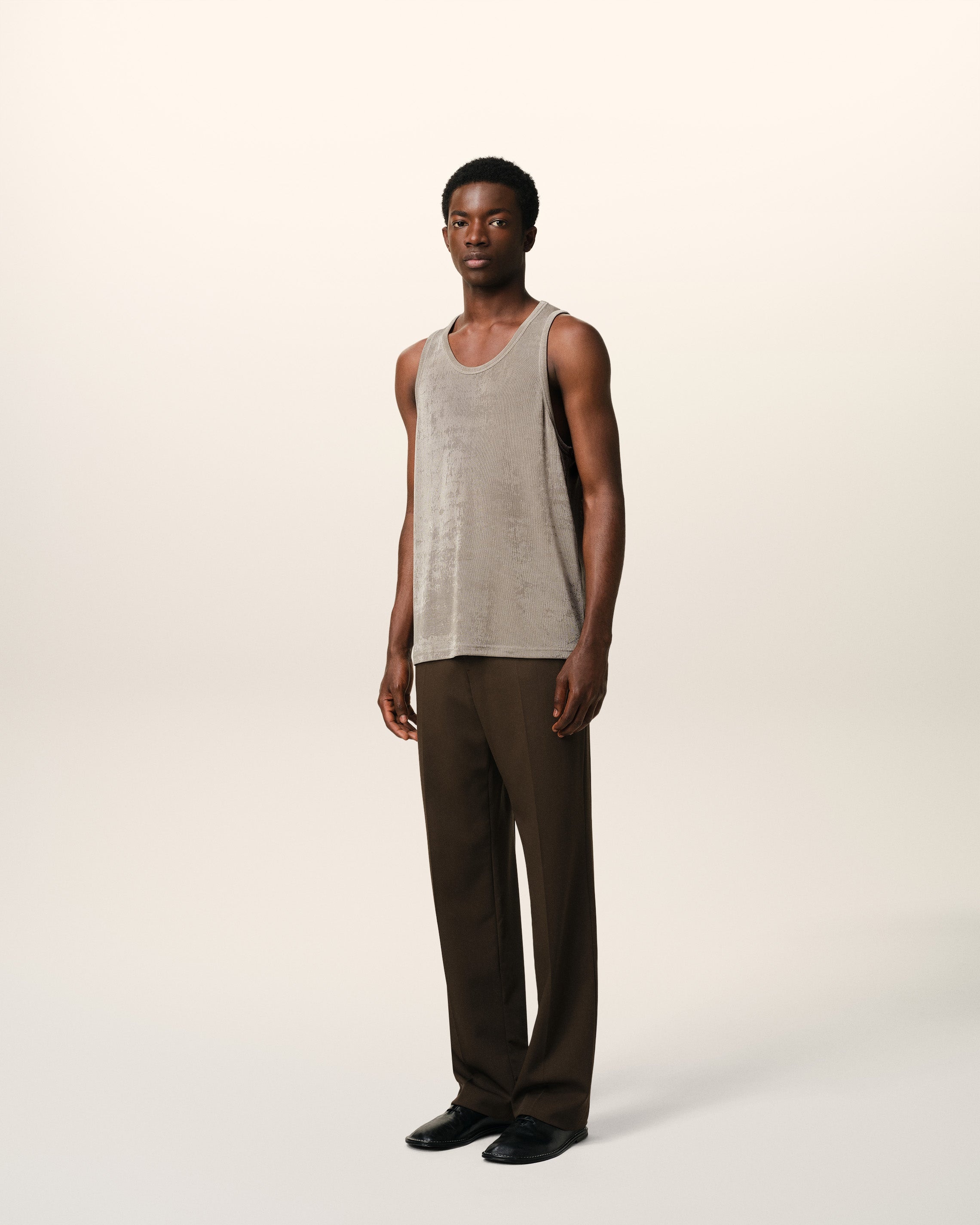 BEIGE LIGHT SHINY RIB JERSEY TANKTOP - 6