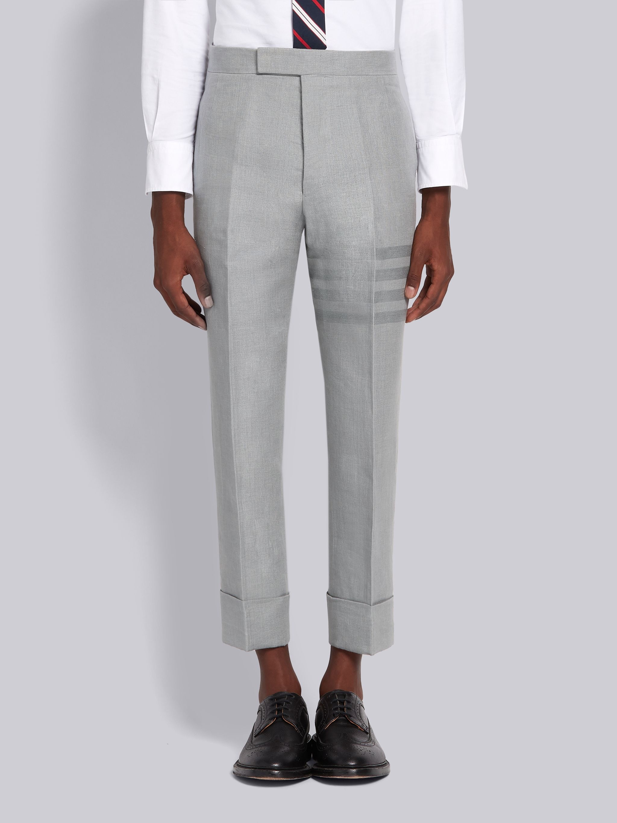 Light Grey Crisp Linen Tonal 4-Bar Classic Trouser - 1