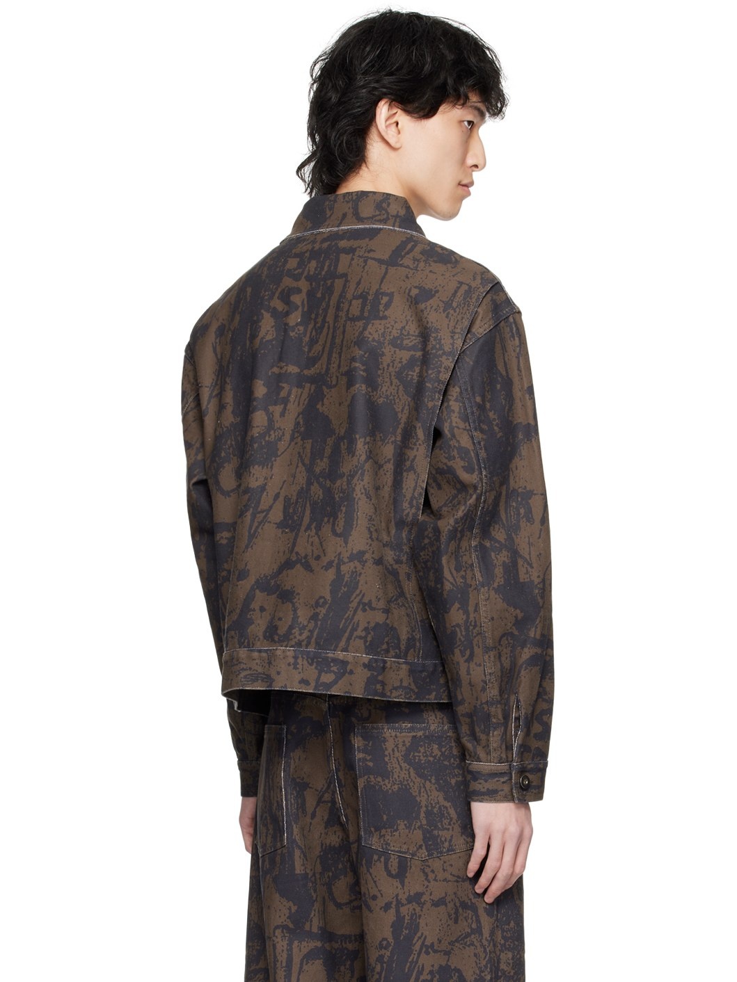 Brown Printed Denim Jacket - 3