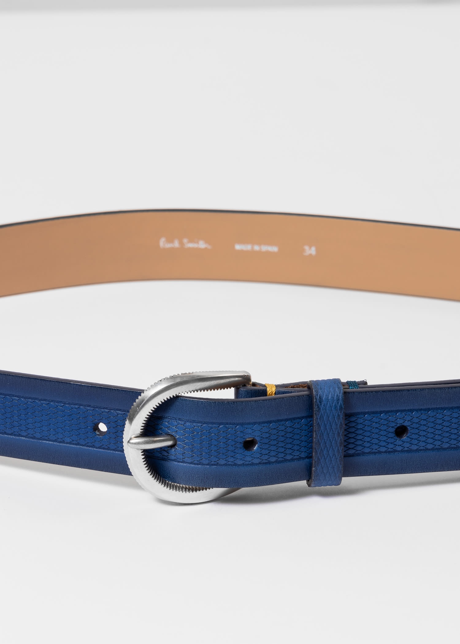 Blue Embossed Leather Belt - 2