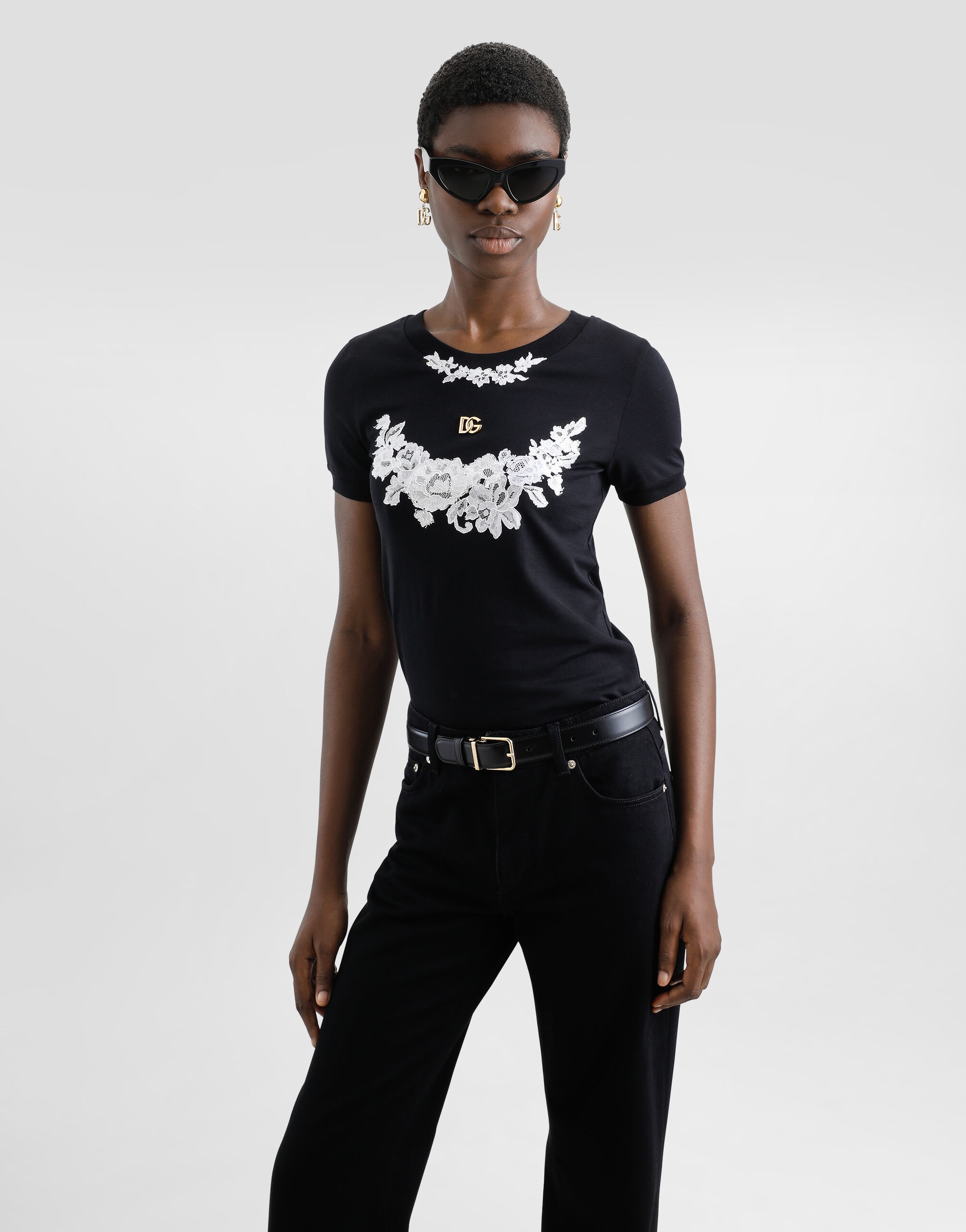 Jersey T-shirt with DG logo and lace details - 5