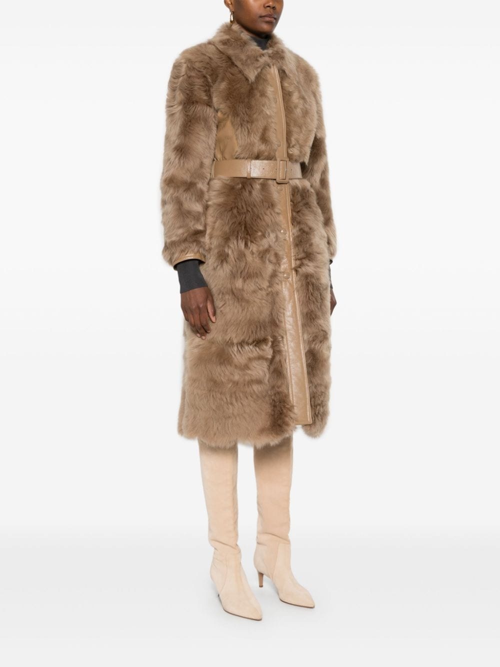 shearling belted coat - 3