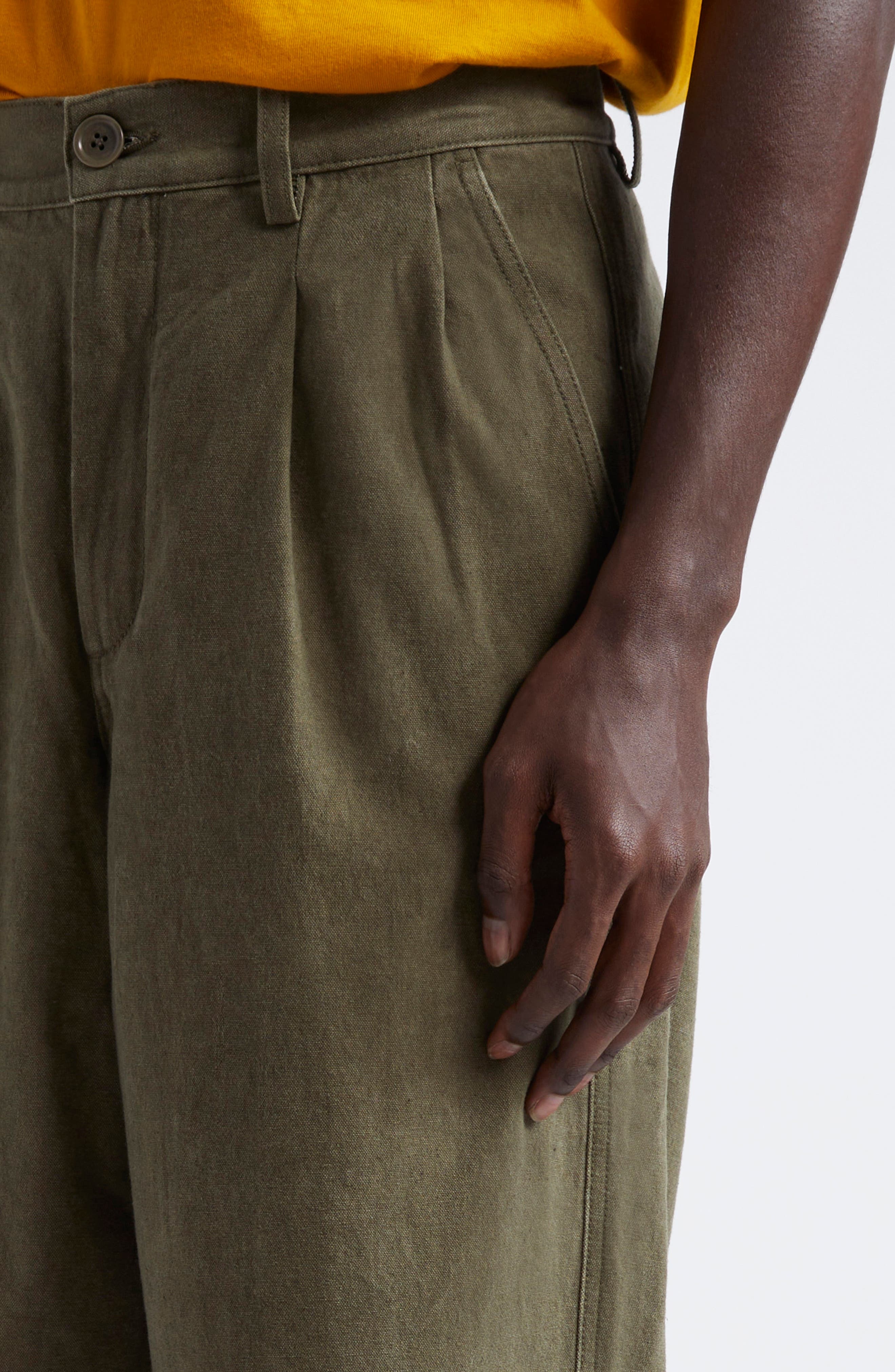 Noah Double Pleat Cotton Pants in Dark Olive at Nordstrom - 5