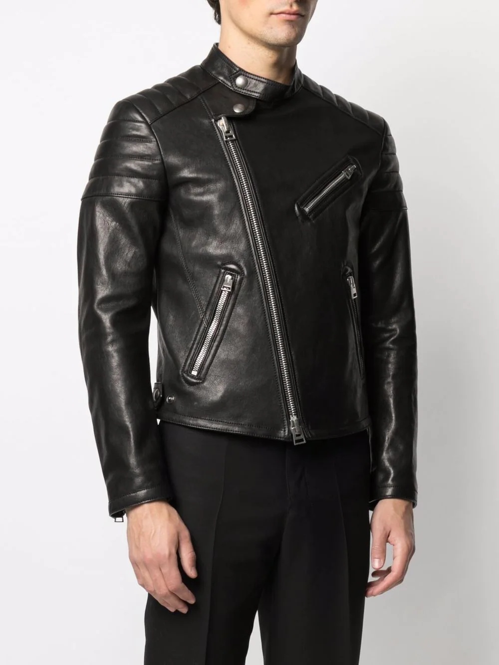 off-centre zip biker jacket - 3