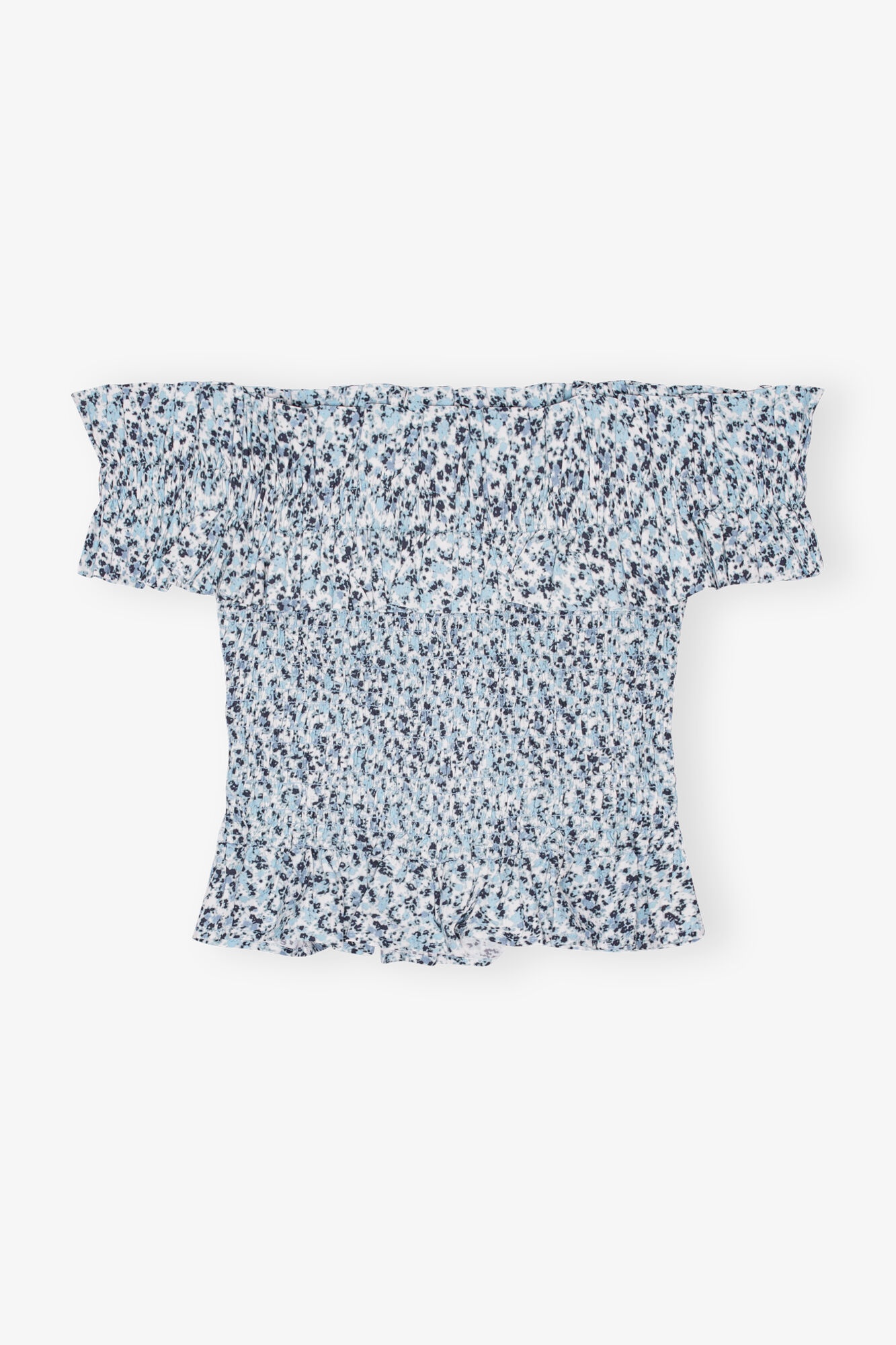 BLUE FLORAL PRINTED COTTON OFF-SHOULDER SMOCK TOP - 6