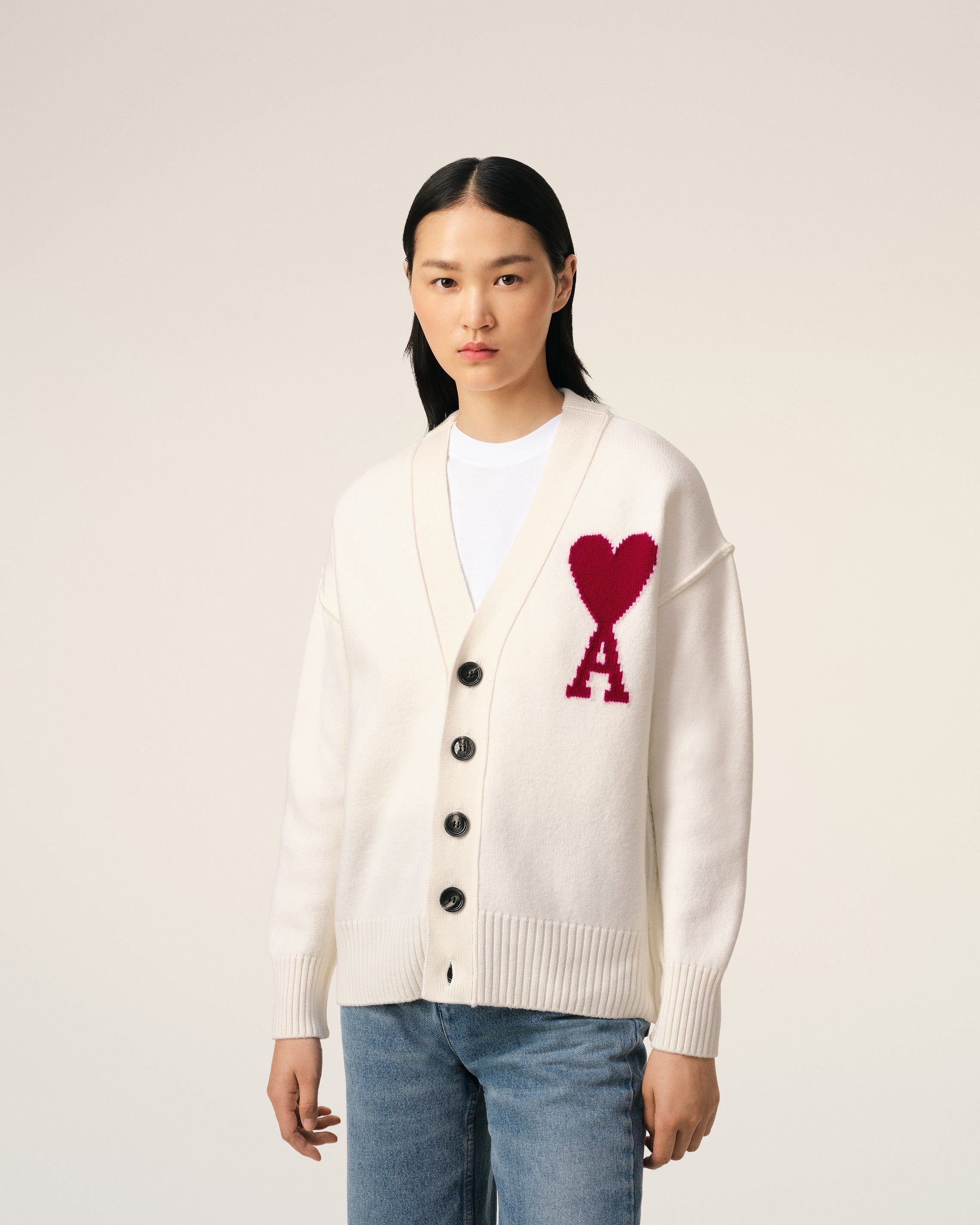 WHITE WOOL AMI DE COEUR CARDIGAN - 3