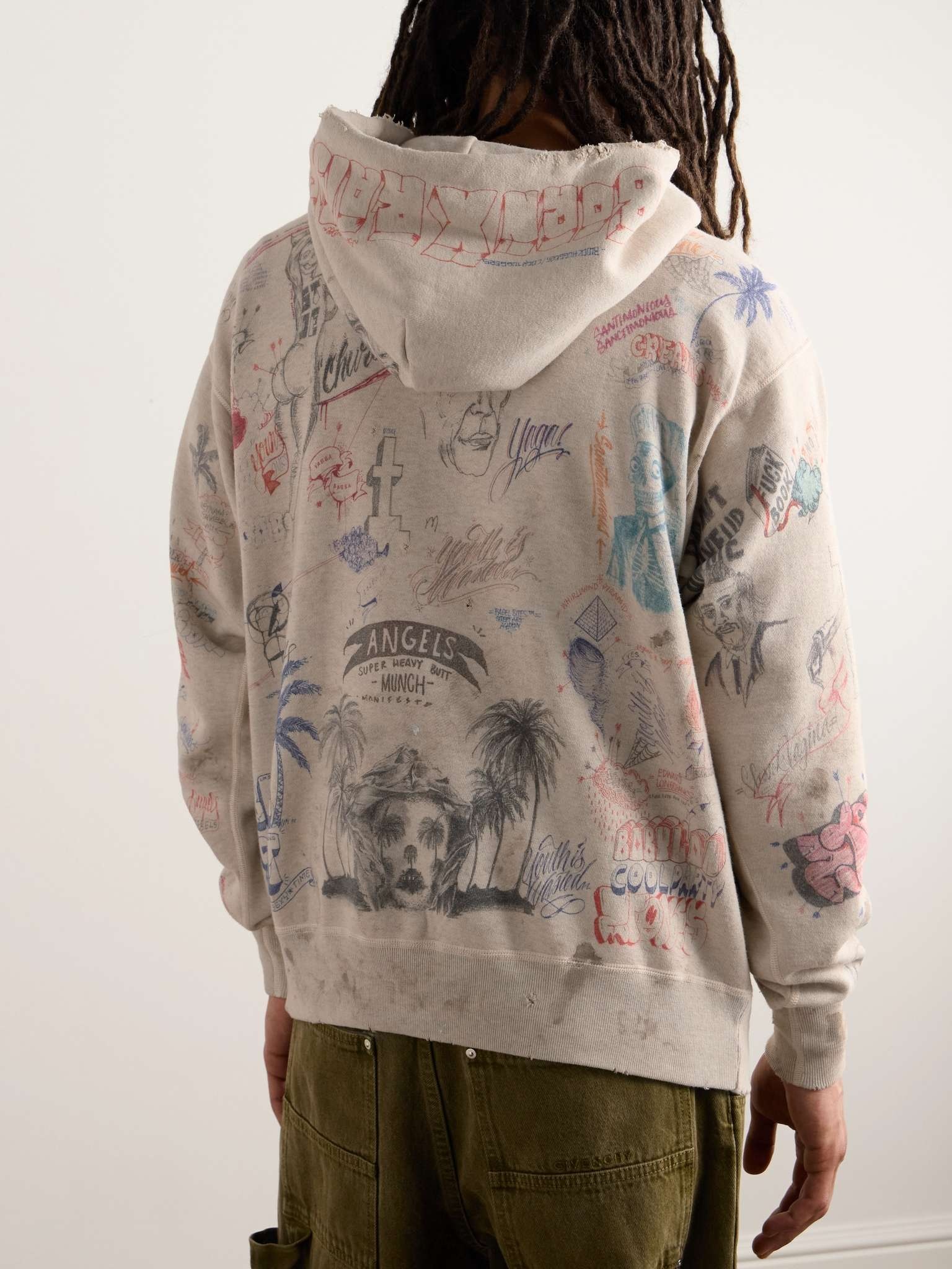 【XL】saint mxxxxxx born saint sweat SAINT M×××××× + Born X Raised Distressed Crystal-Embellished