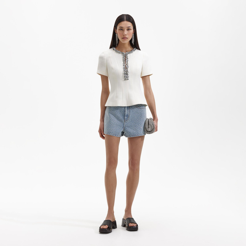 Cream Crepe Embellished Top 1