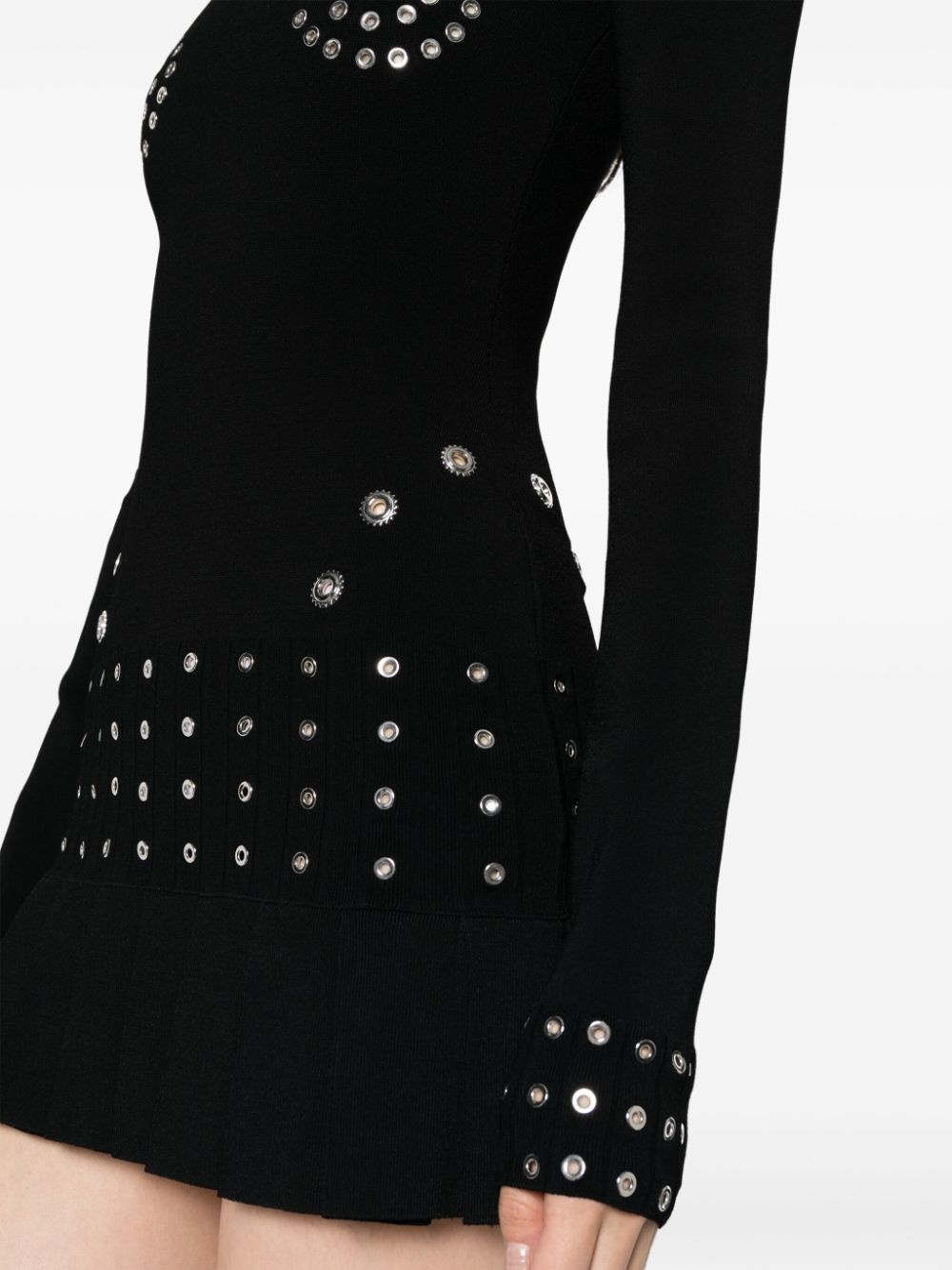 eyelet-embellished pleated minidress - 5