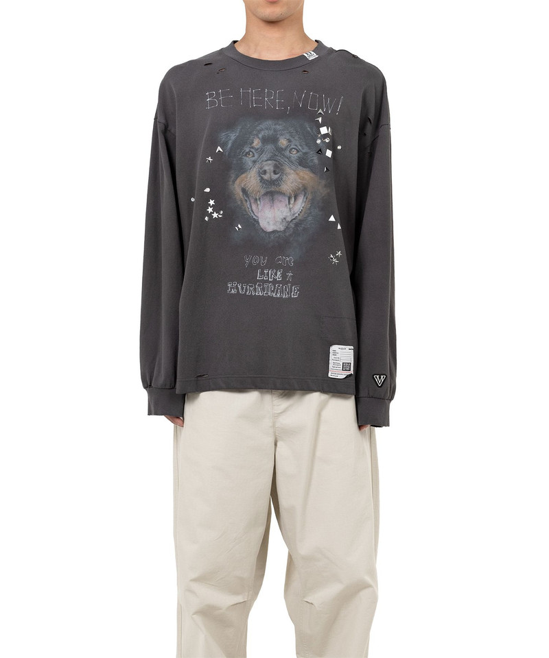 Dog Printed Embellished Distressed Long Sleeve T-shirt 10