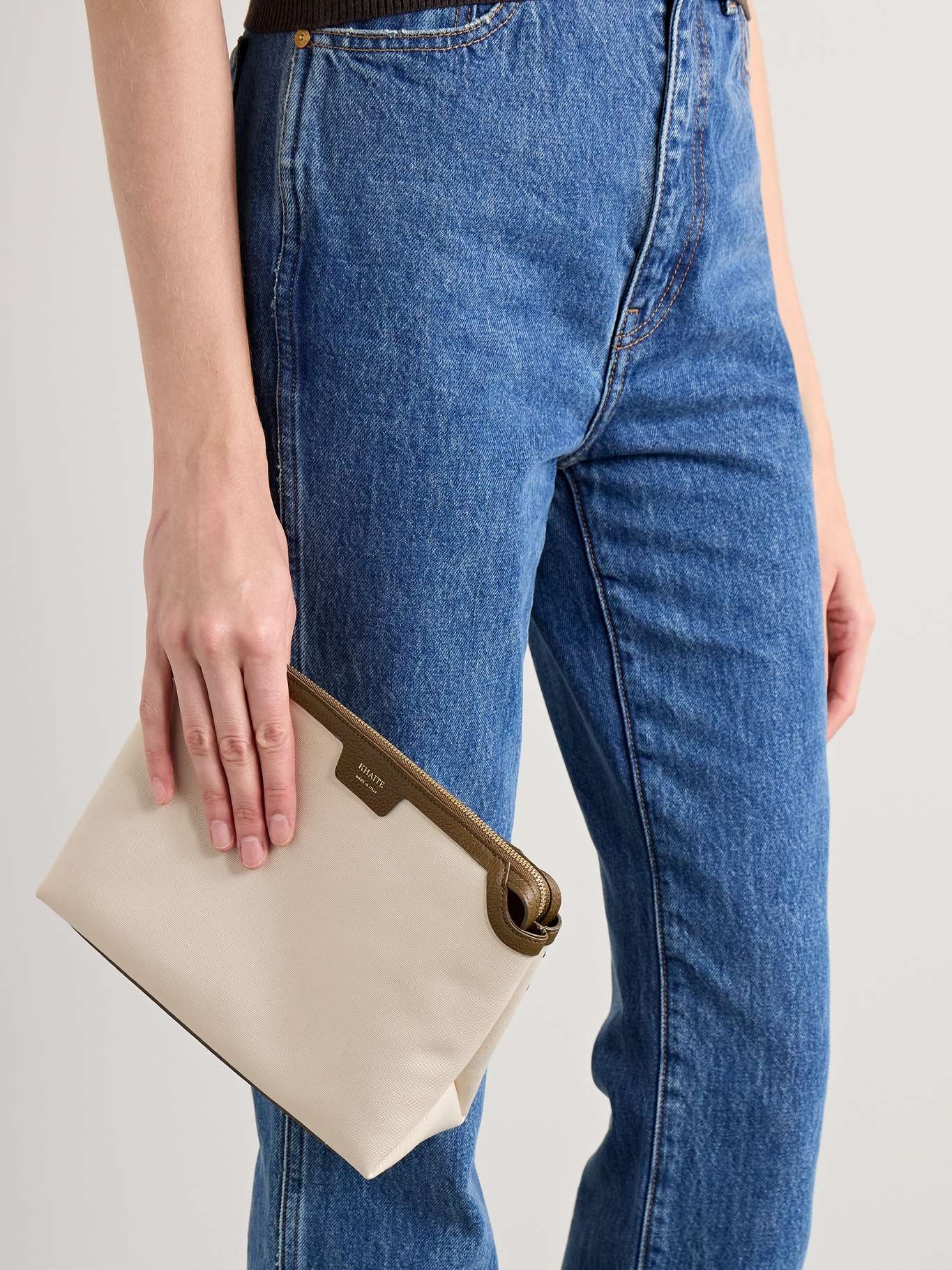 Lina medium textured leather-trimmed canvas shoulder bag - 6