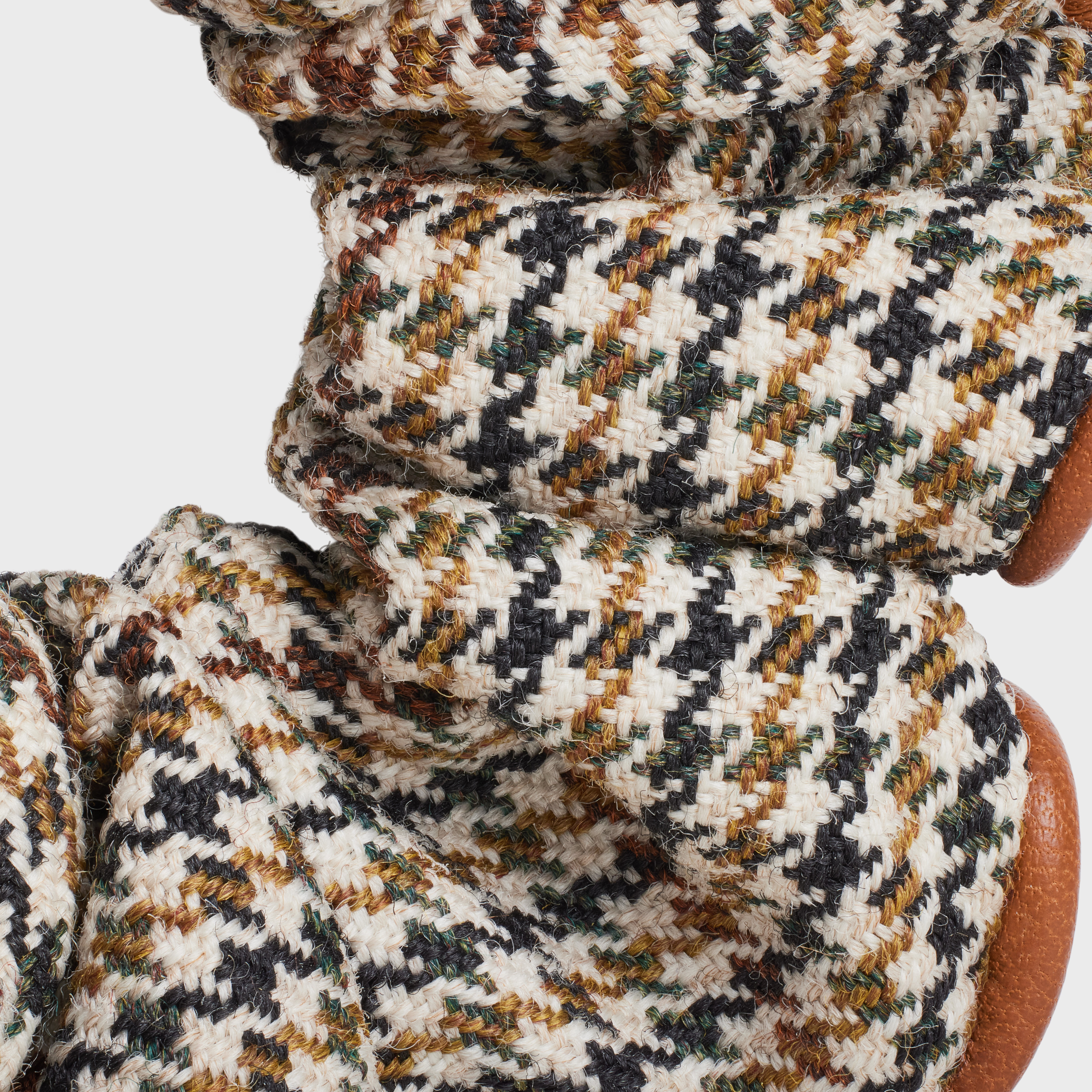 Celine Scrunchy Pied de Poule in Brass with Gold Finish, Wool and Lambskin - 3