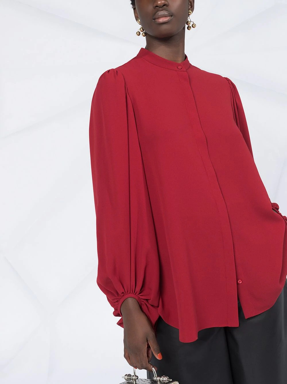 collarless draped-sleeve blouse - 5