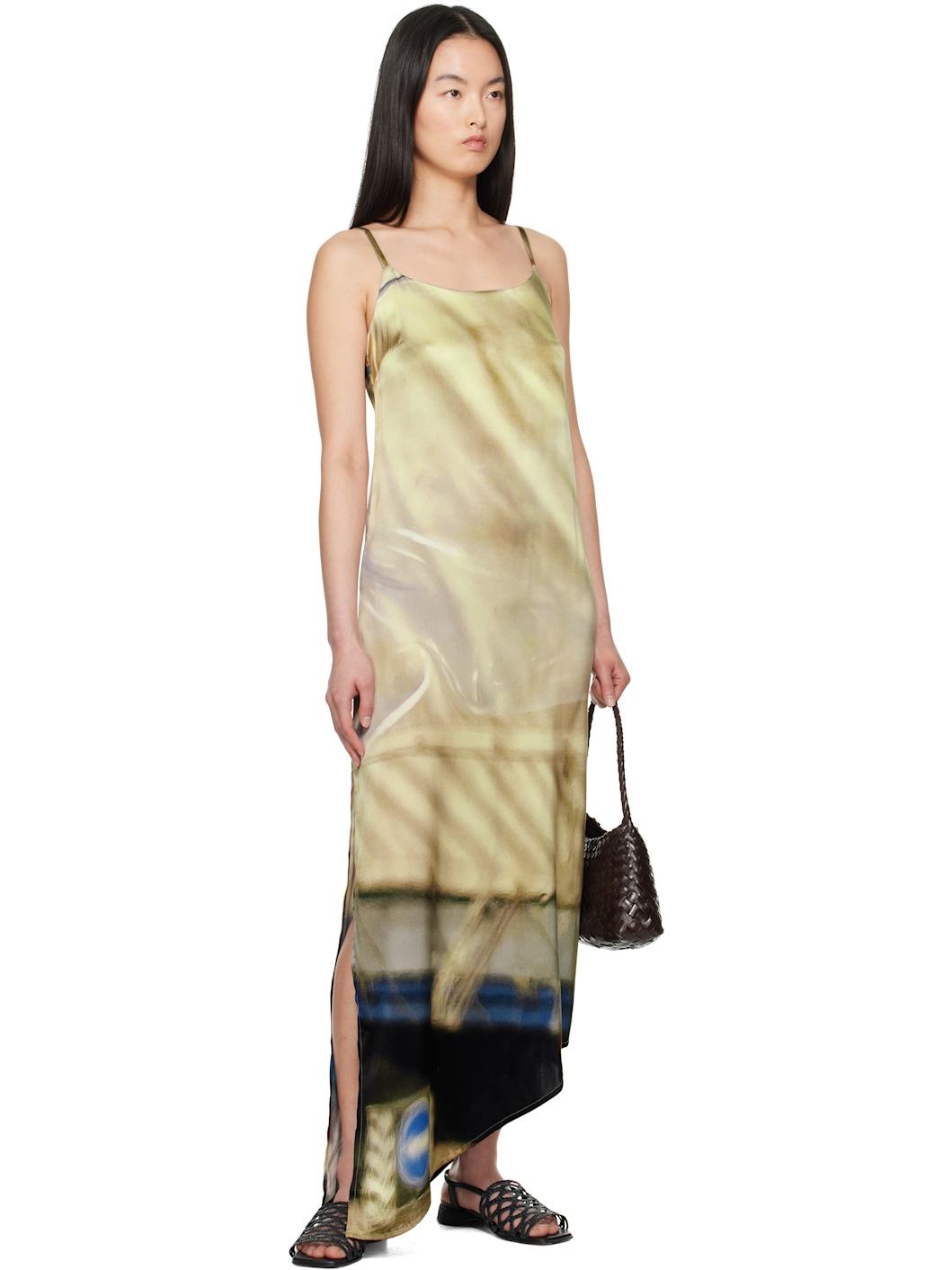 Multicolor Draped Tarp Silk Maxi Dress - 4