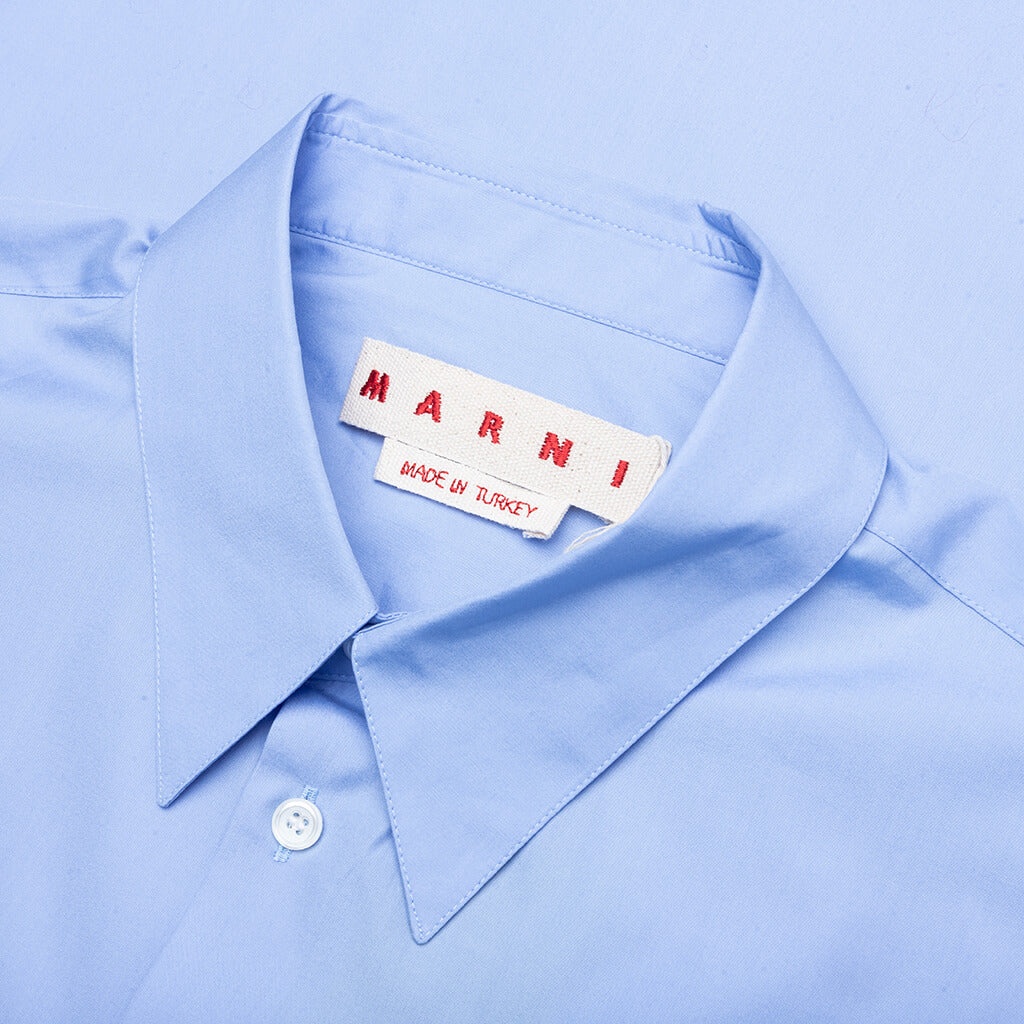 LIGHT BLUE ORGANIC POPLIN SHIRT WITH PEEPING LOGO - IRIS/BLUE - 5