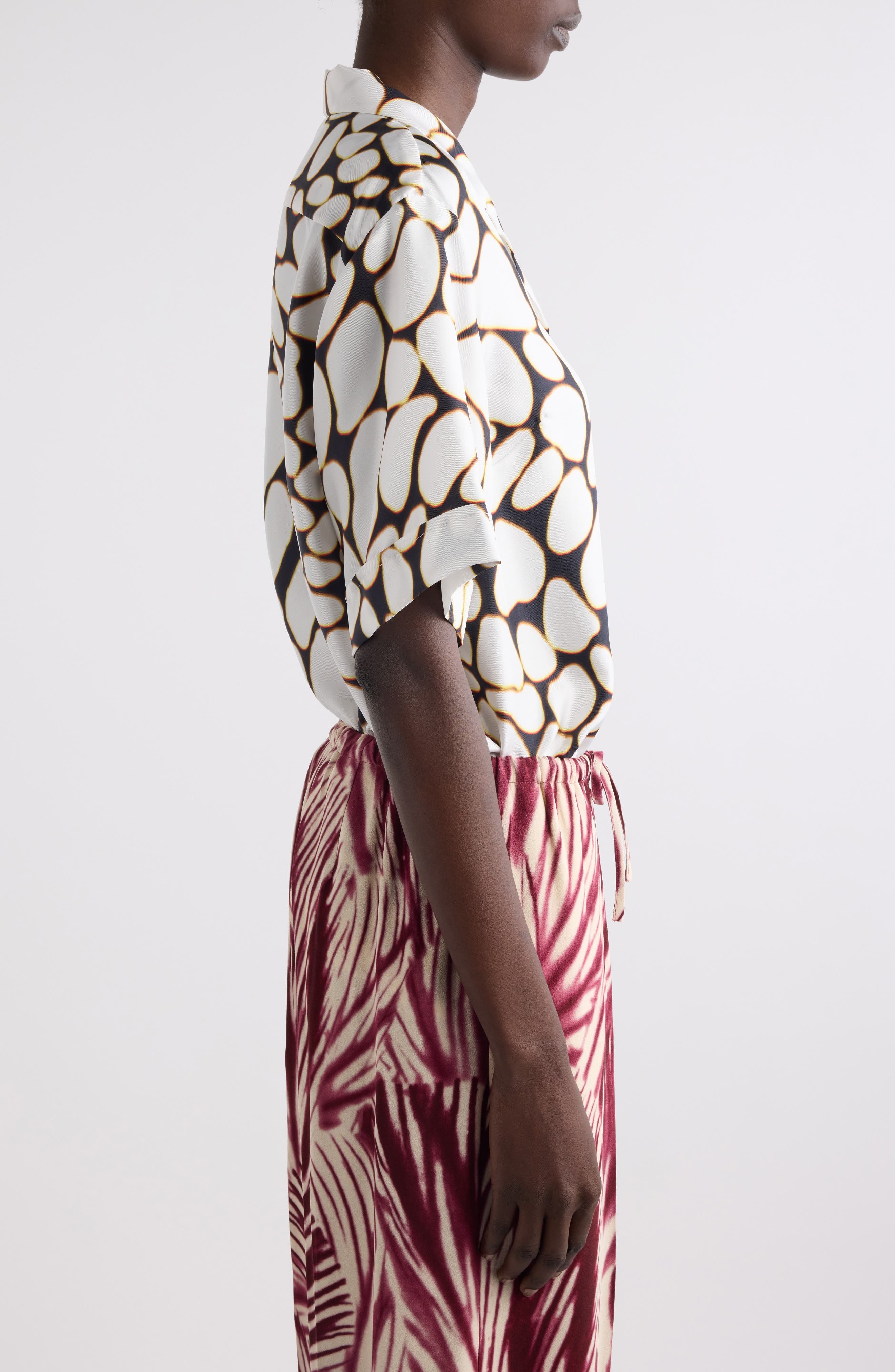 Dries Van Noten Clive Print Silk Camp Shirt in Off White at Nordstrom - 4