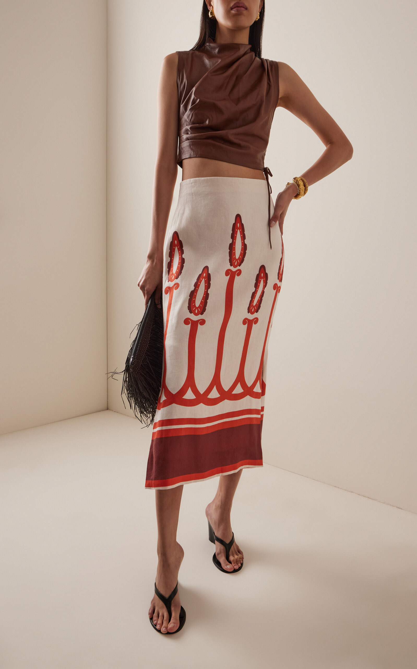 Recuerdame Gathered Leather Top brown - 3