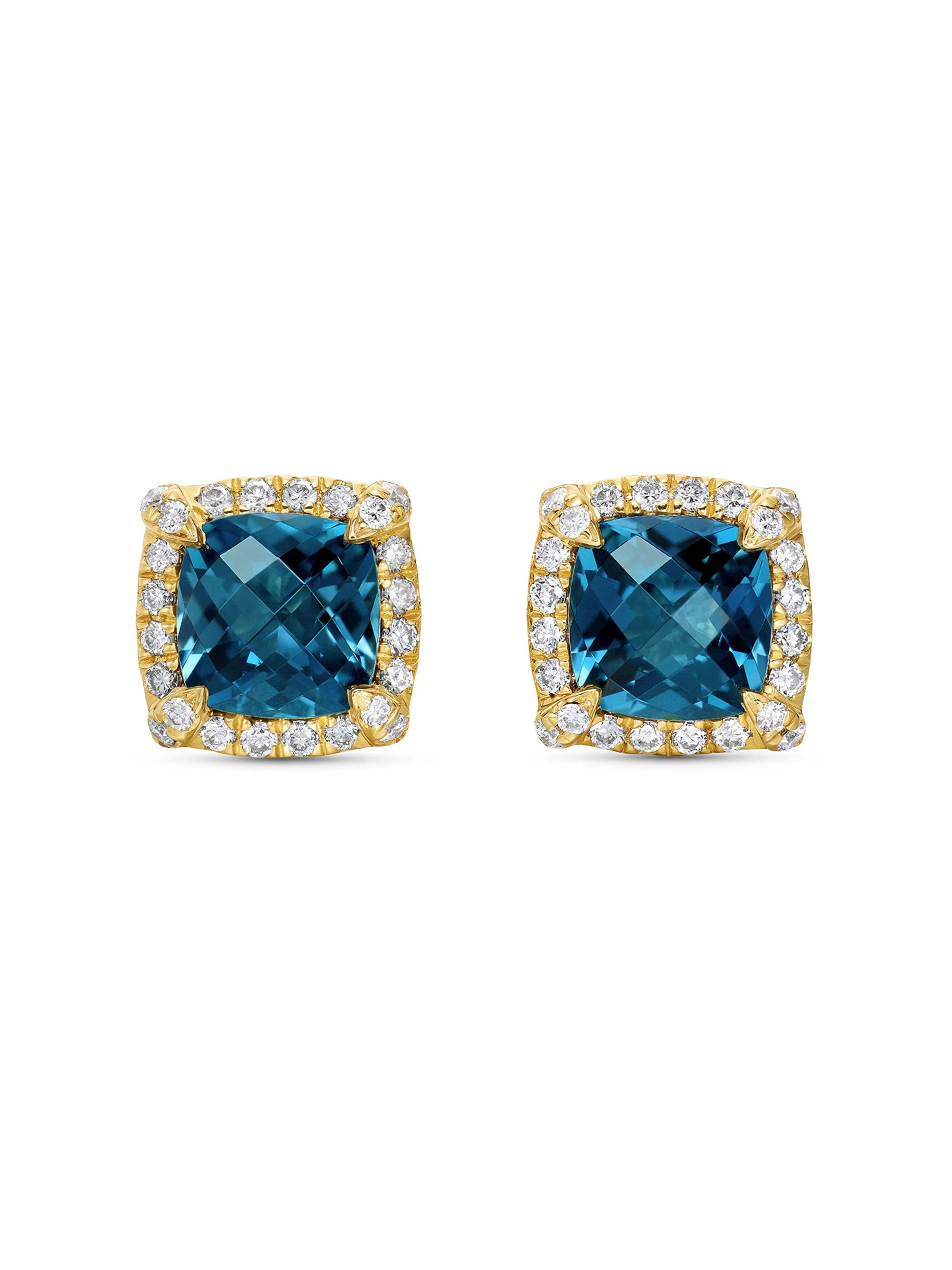 Women's Petite Chatelaine Pavé Bezel Stud Earrings in 18K Yellow Gold - Hampton Blue Topaz - 1