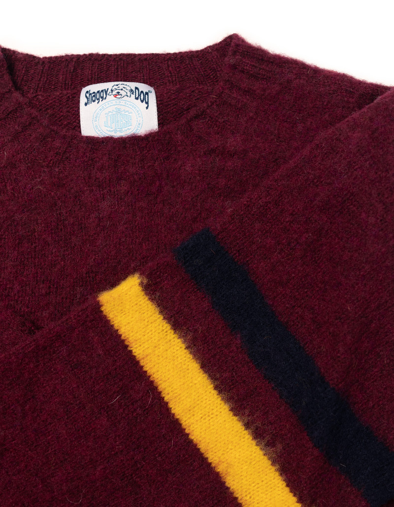 J. PRESS MADE-IN-SCOTLAND BURGUNDY SLEEVE STRIPE SHAGGY DOG SWEATER  - TRIM FIT outlook