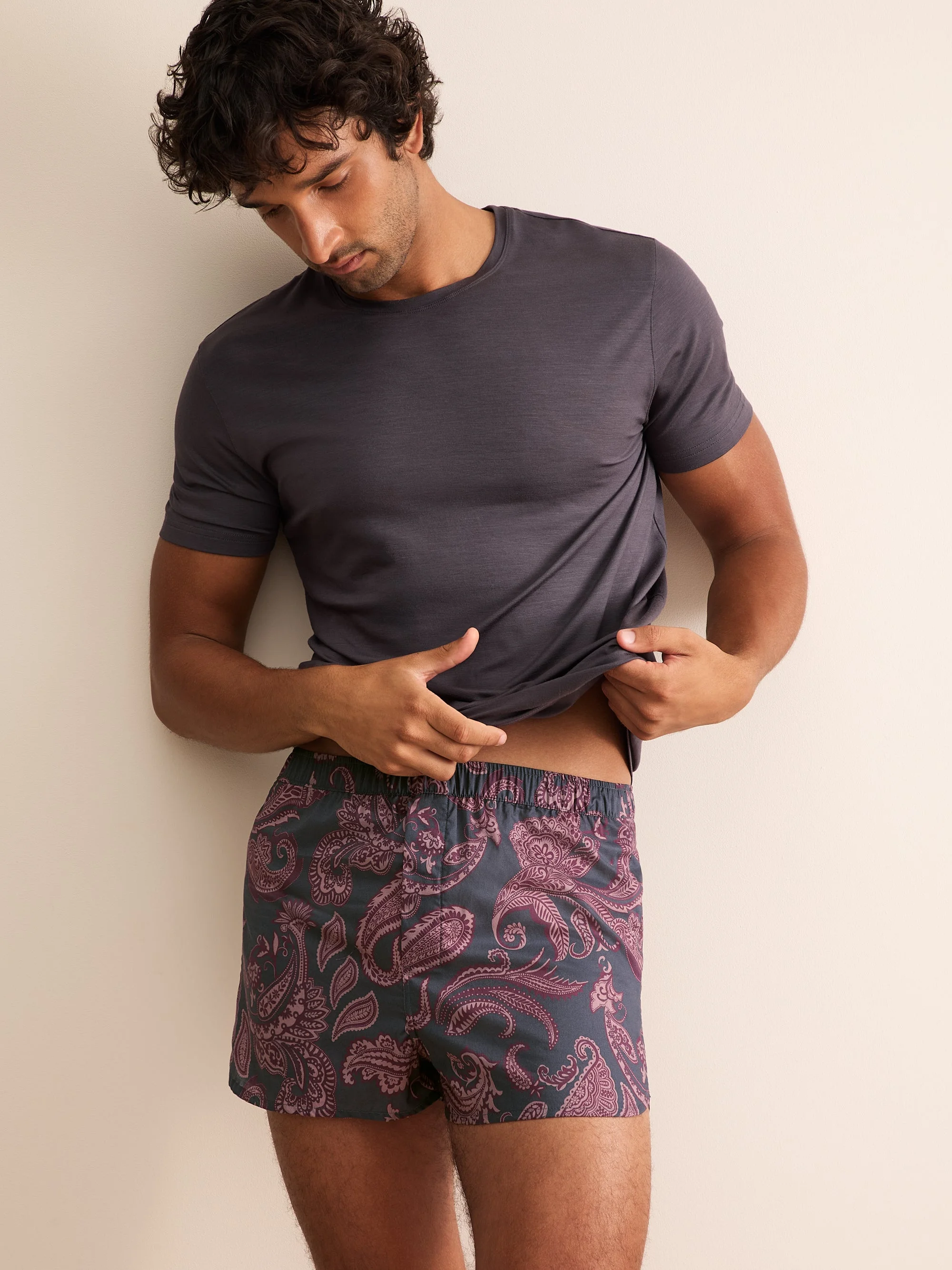 Ledbury Cotton Batiste Modern Fit Boxers Night Gray & Wine Paisley - 1