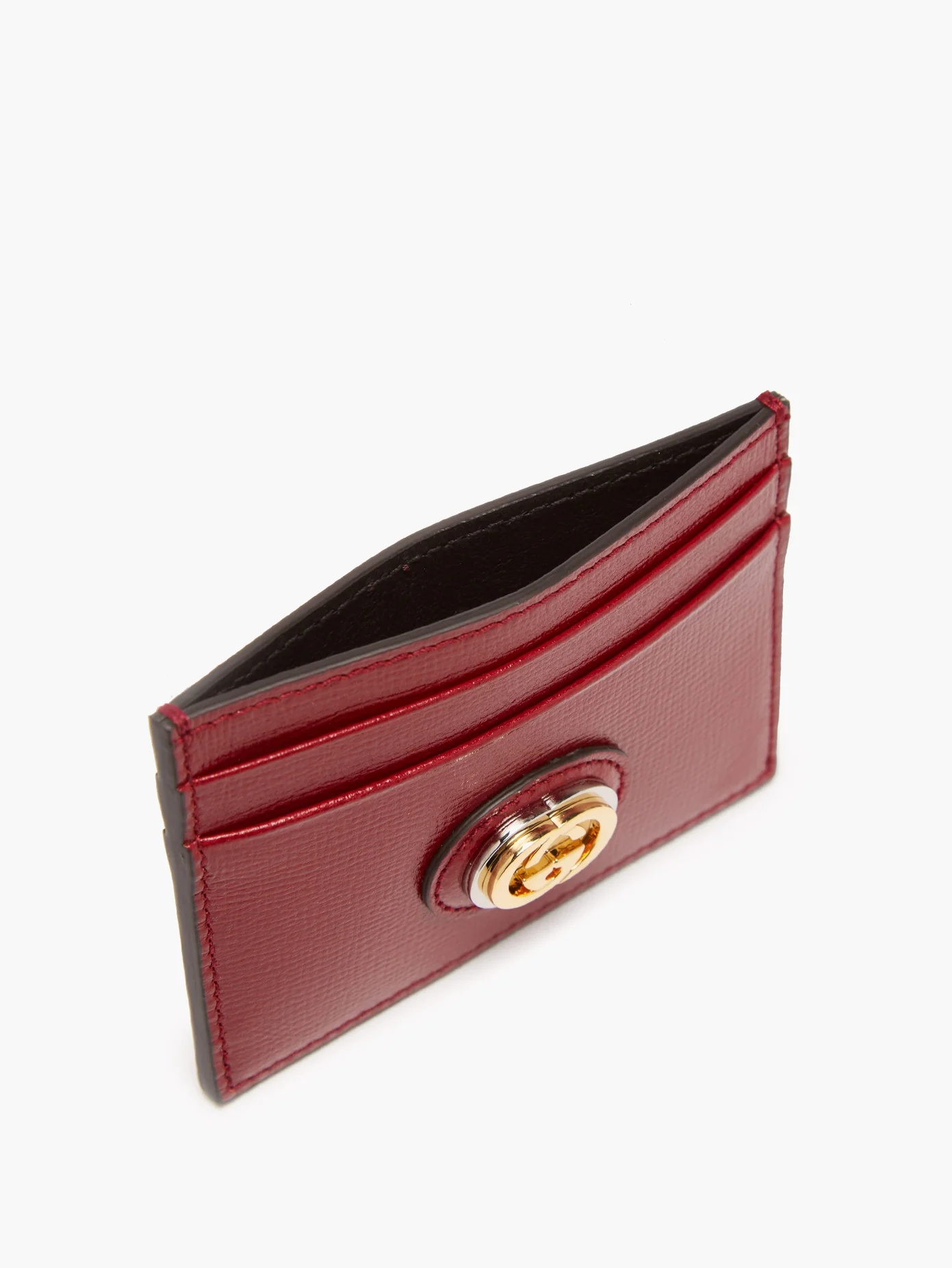 Logo-plaque grained-leather cardholder - 4