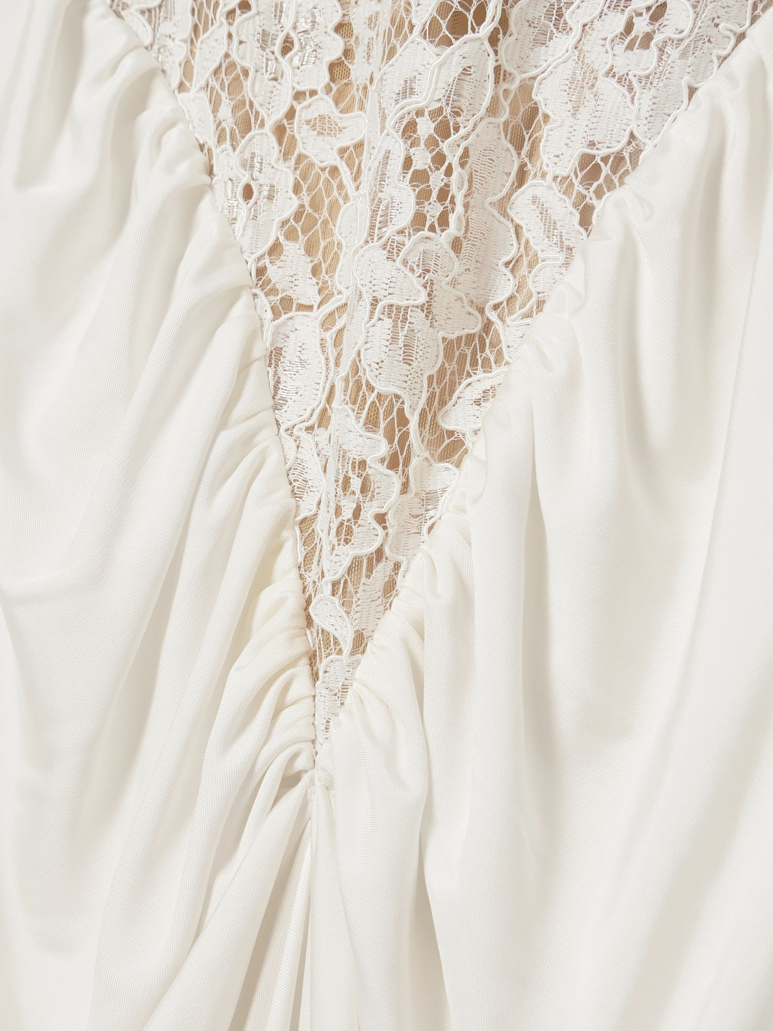 Cass gathered lace-trimmed satin-jersey halterneck gown White - 4