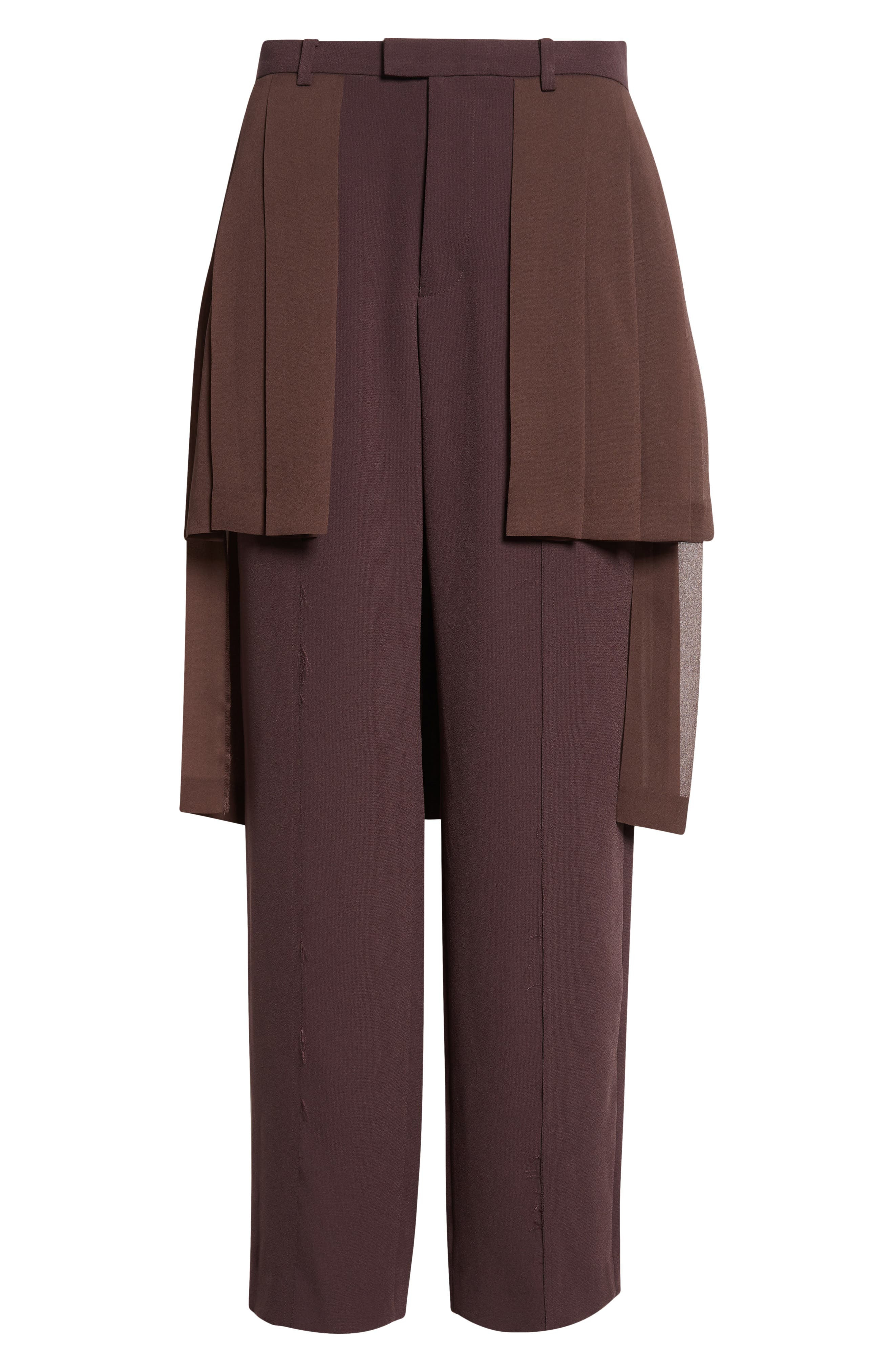 Undercover Pleated Georgette Overlay Straight Leg Pants in Brown at Nordstrom - 1