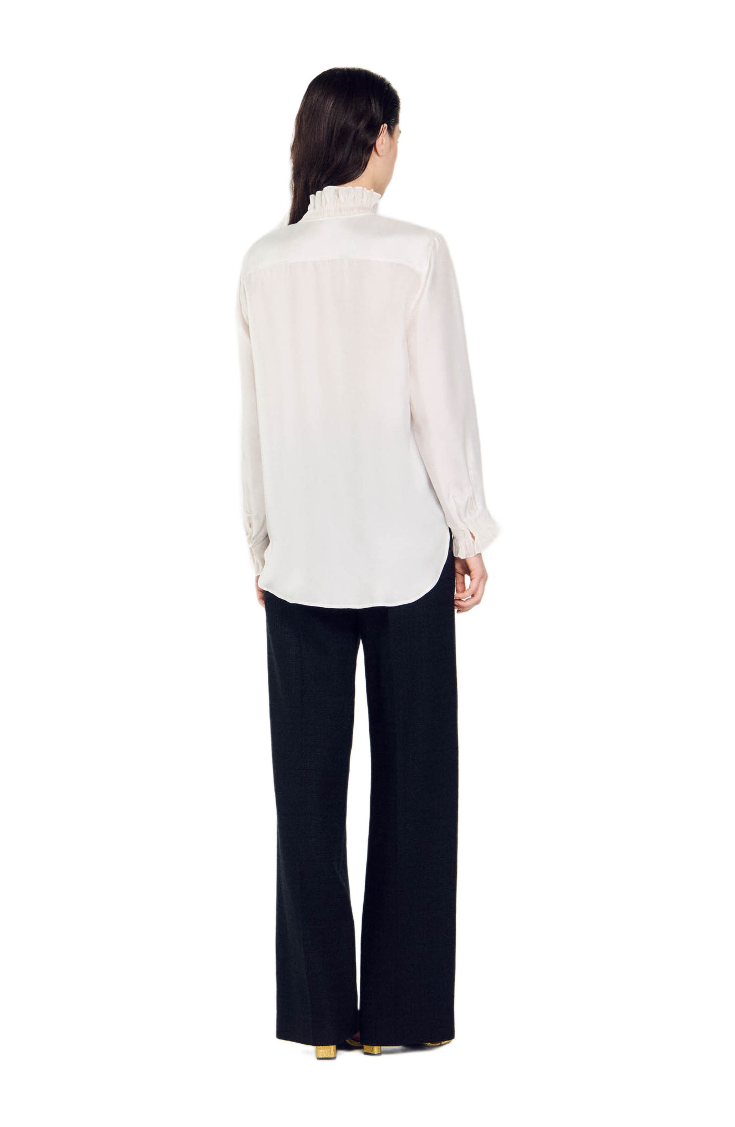 SANDRO Silk shirt with gathered collar in Ecru at Nordstrom - 2