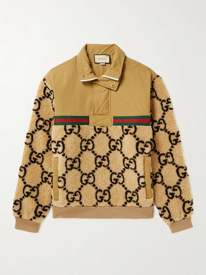Logo-Jacquard Wool-Blend Fleece and Shell Half-Zip Track Jacket 1