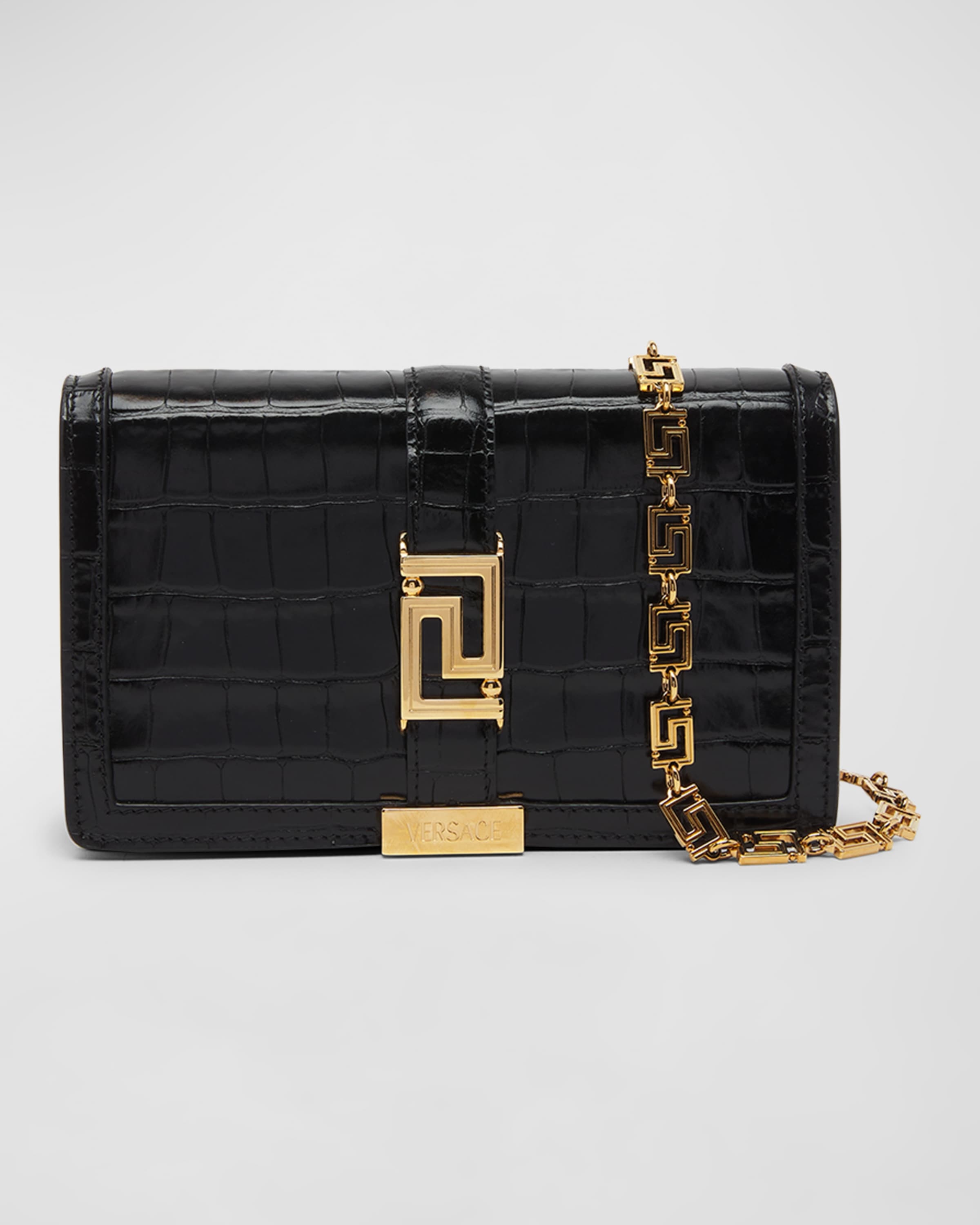 Greca Goddess Mini Satin Shoulder Bag in Black - Versace