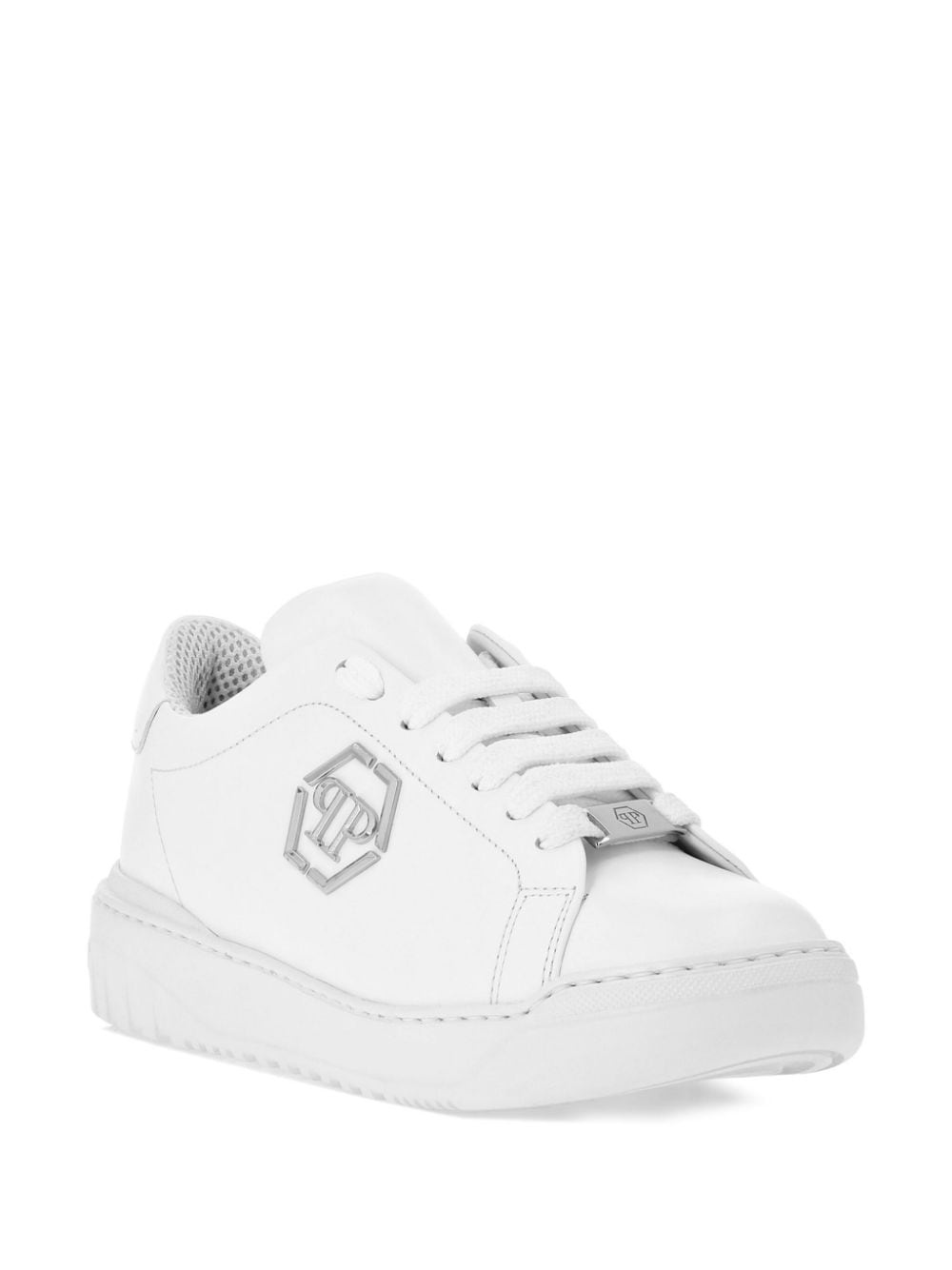 logo-plaque leather sneakers - 3