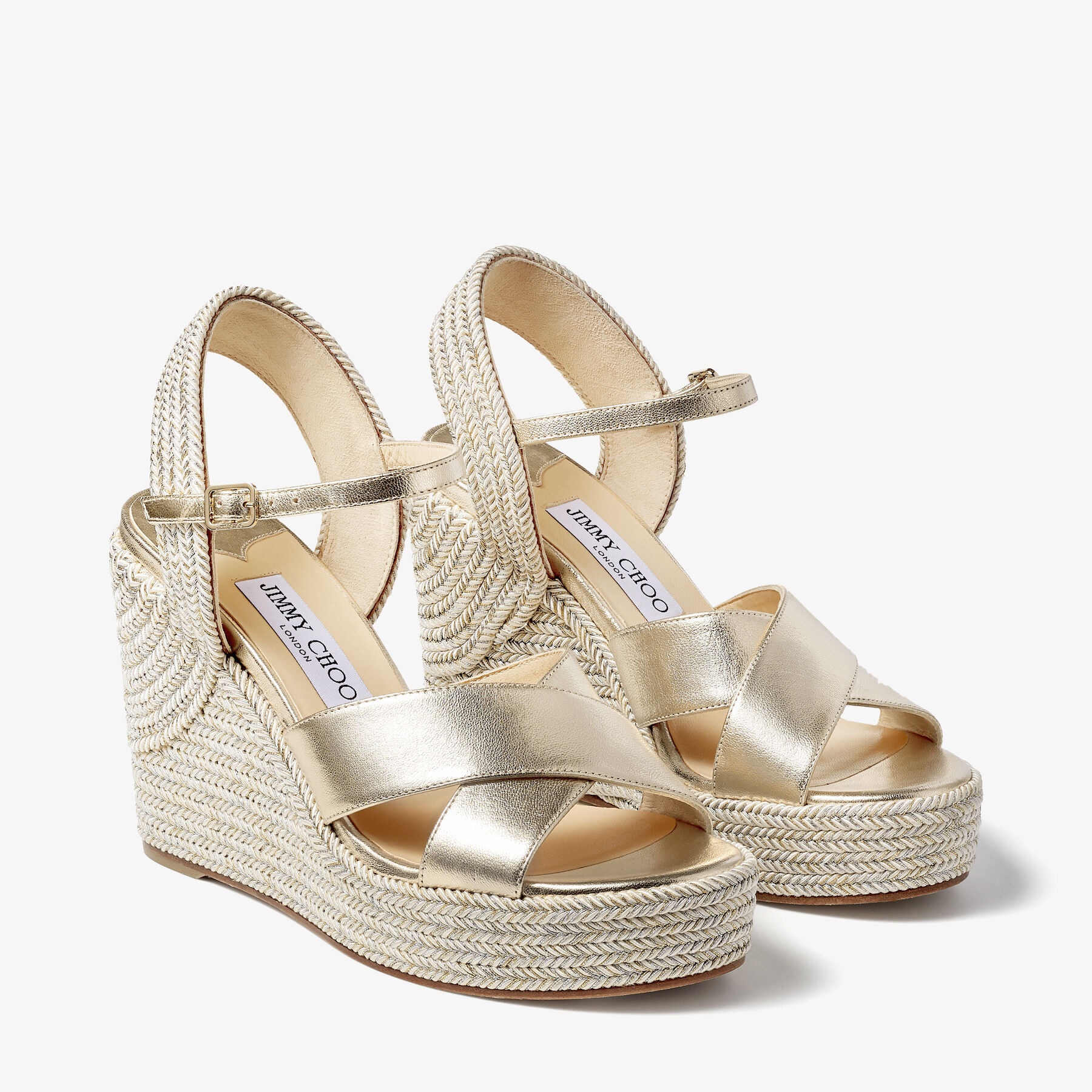 Dellena 100
Champagne Nappa Leather Wedge Sandals with Metallic Rope Thread - 2