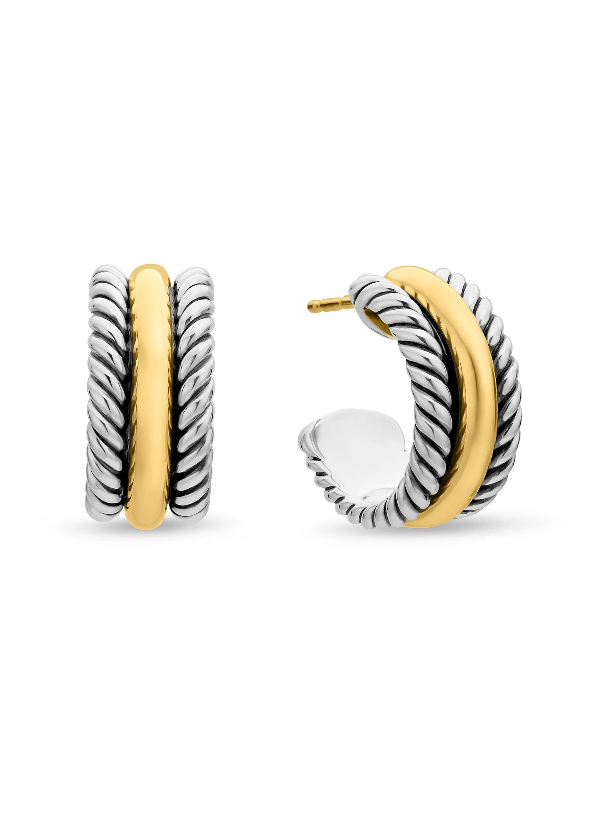 Women's Cable Collectibles Huggie Hoop Earrings in Sterling Silver with 14K Yellow Gold, 15.6MM - Si - 1