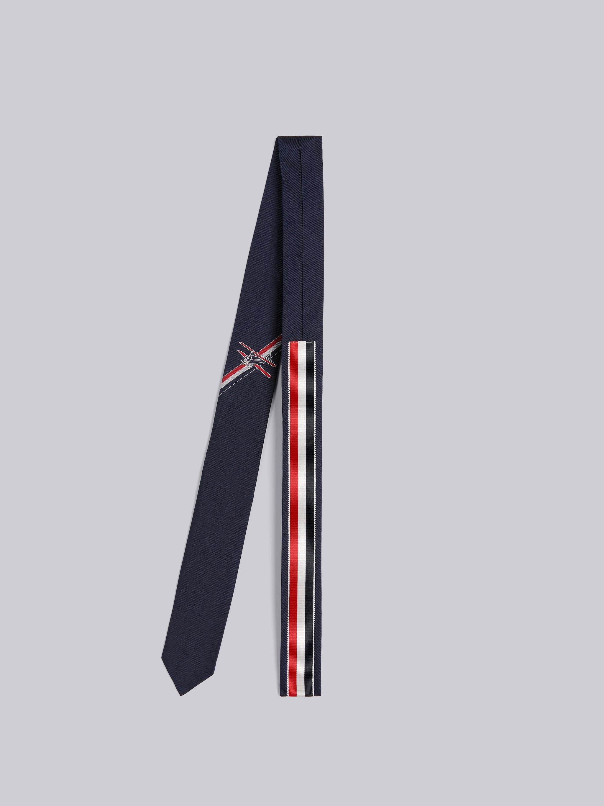 Navy Silk Jacquard Stripe Plane Icon Tie - 3