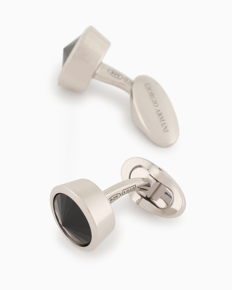 GIORGIO ARMANI STERLING SILVER CUFFLINKS WITH A COLOURED CRYSTAL outlook