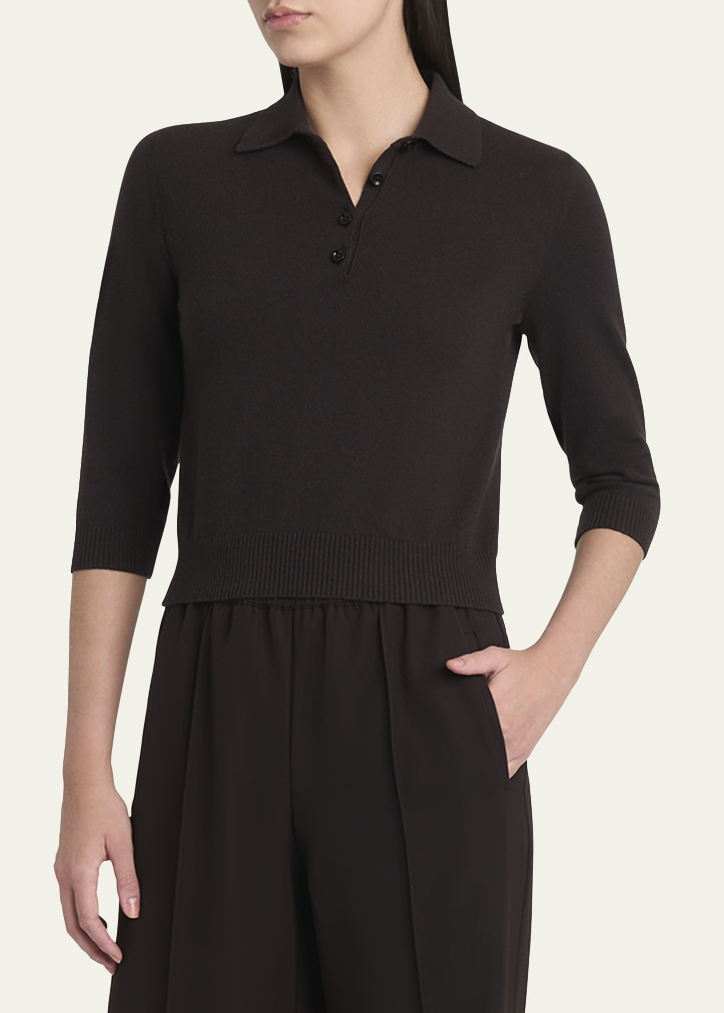 3/4-Sleeve Cashmere Polo Sweater - 4