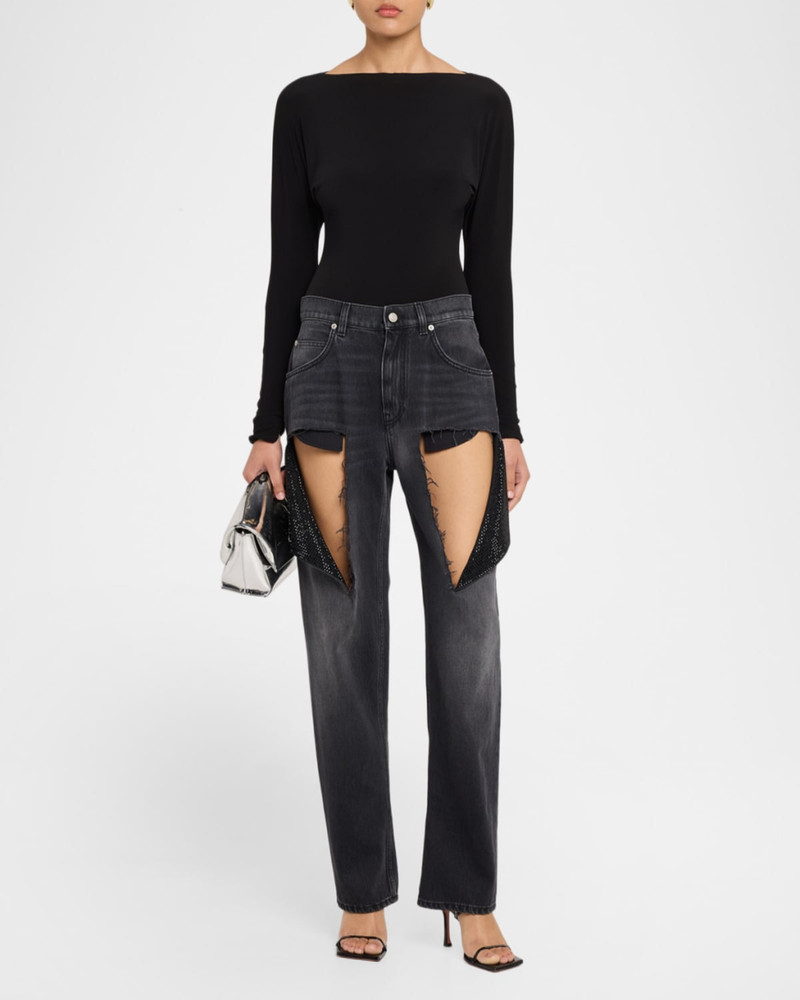 AREA Hotfix Thigh Slash Straight-Leg Jeans outlook