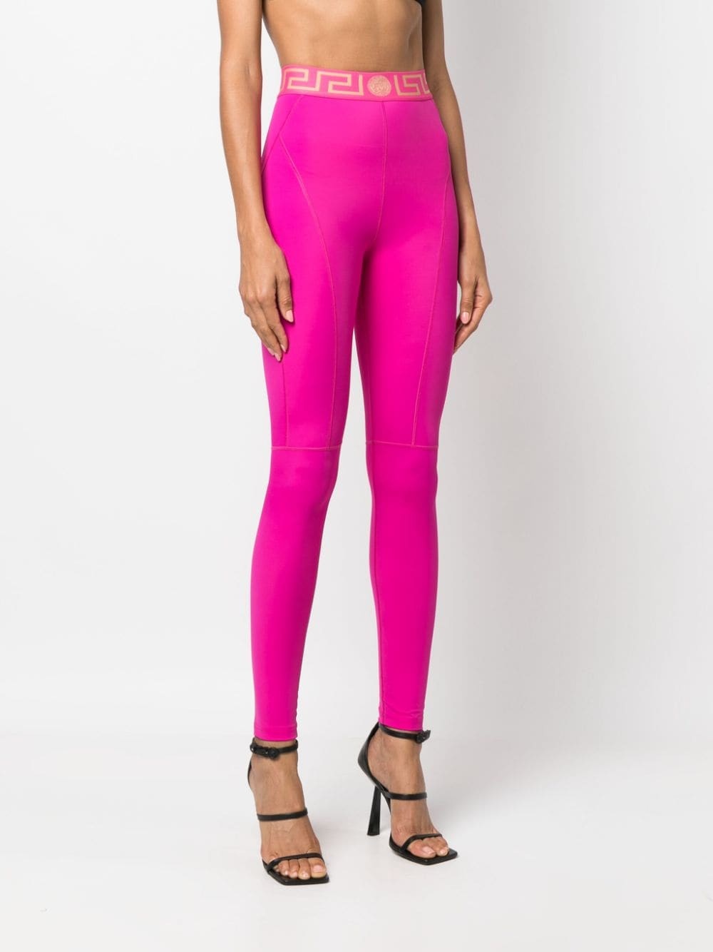 Greca-pattern high-waisted leggings - 3