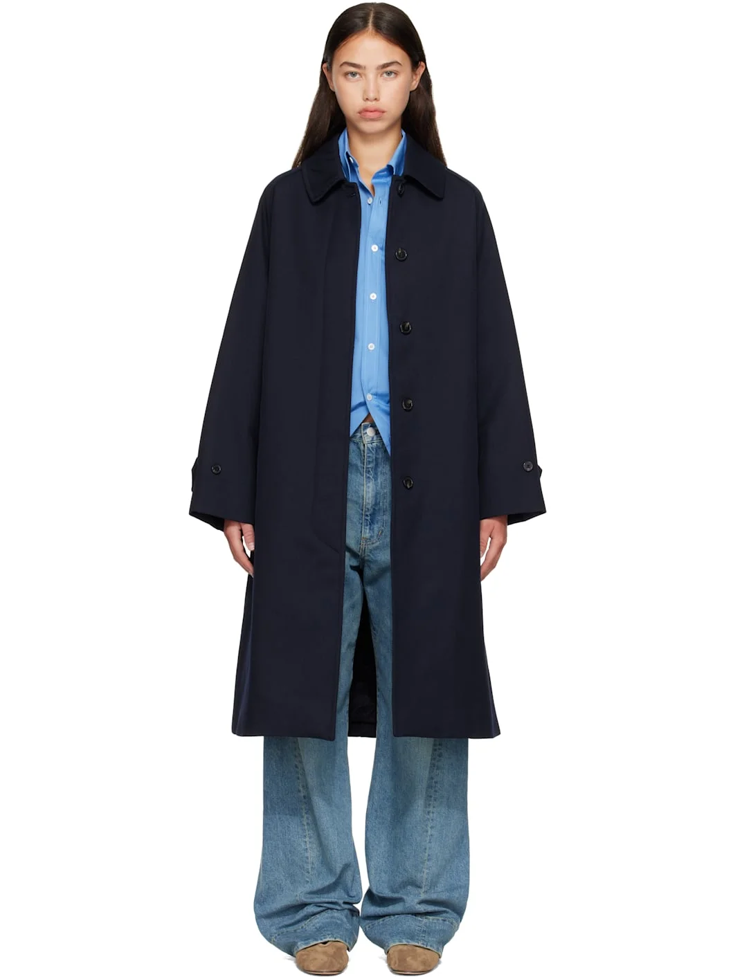 Navy Water-Repellent Wool Coat - 1