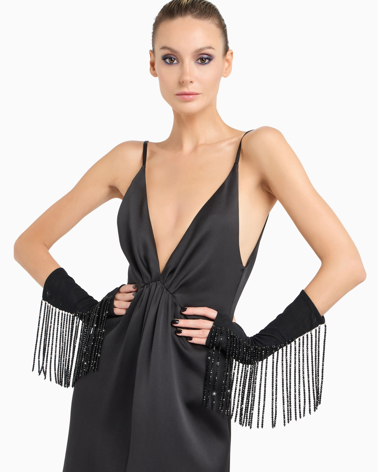 GLITTER SILK SATIN LONG DRESS - 6