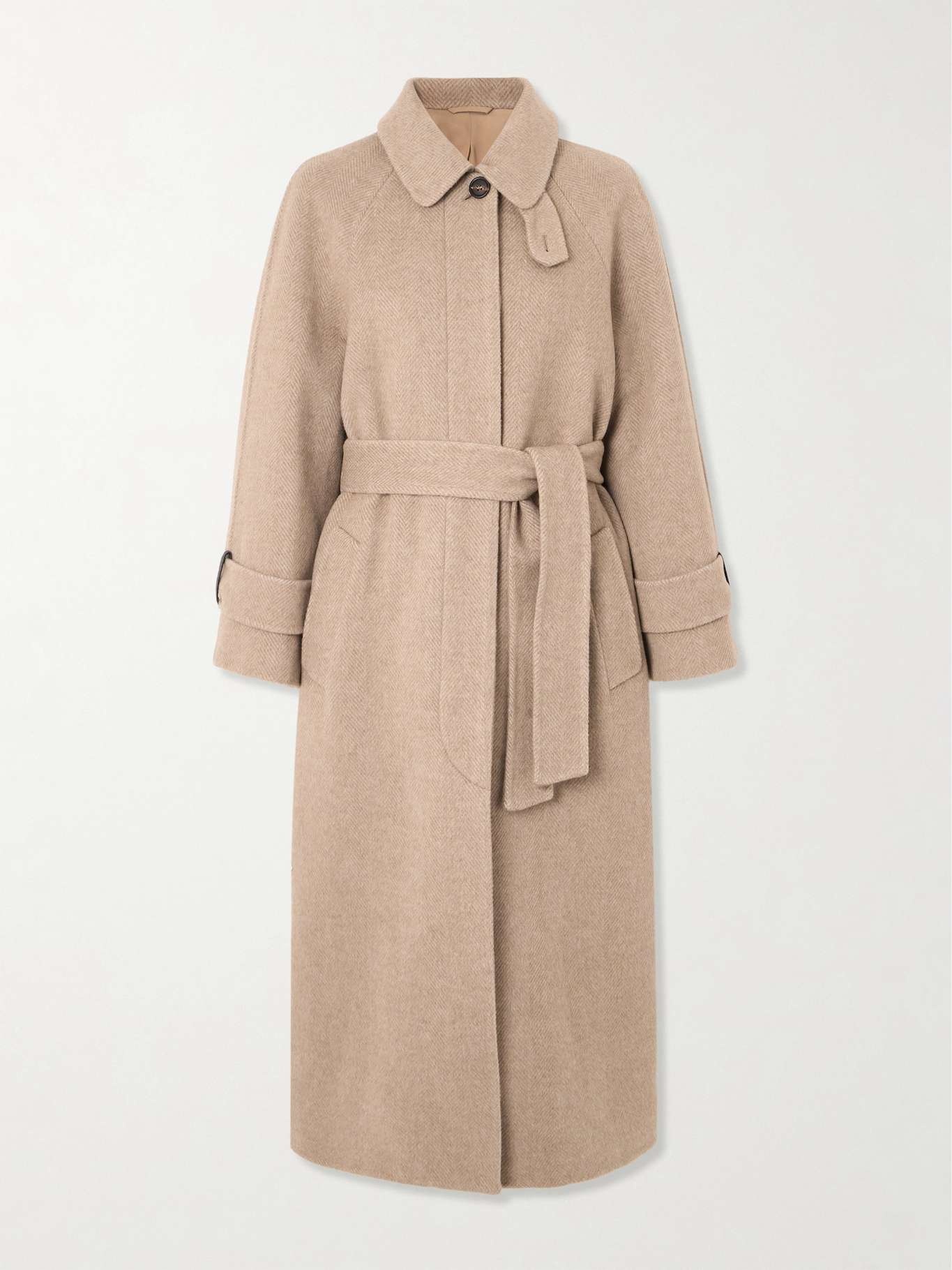 Belted herringbone wool and cashmere-blend coat - 1