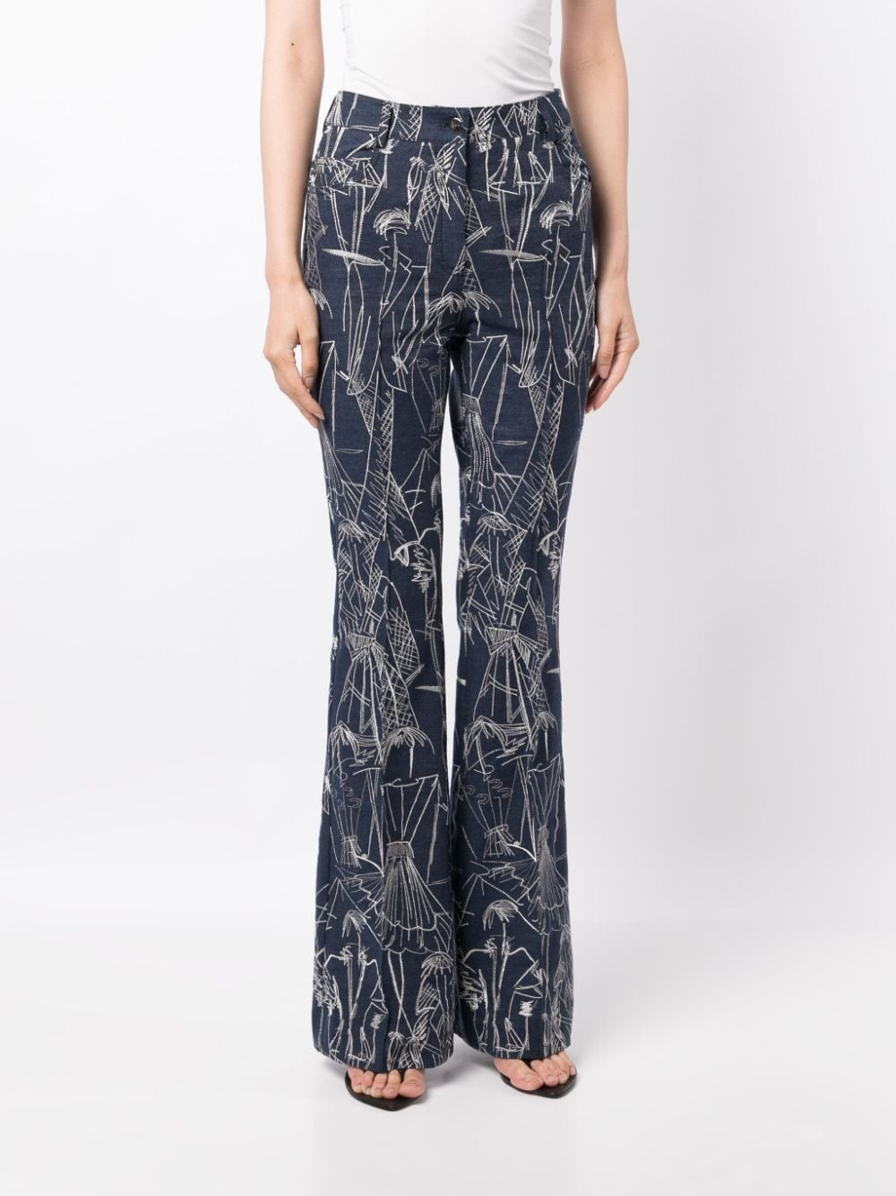 sketch-print flared jeans - 3