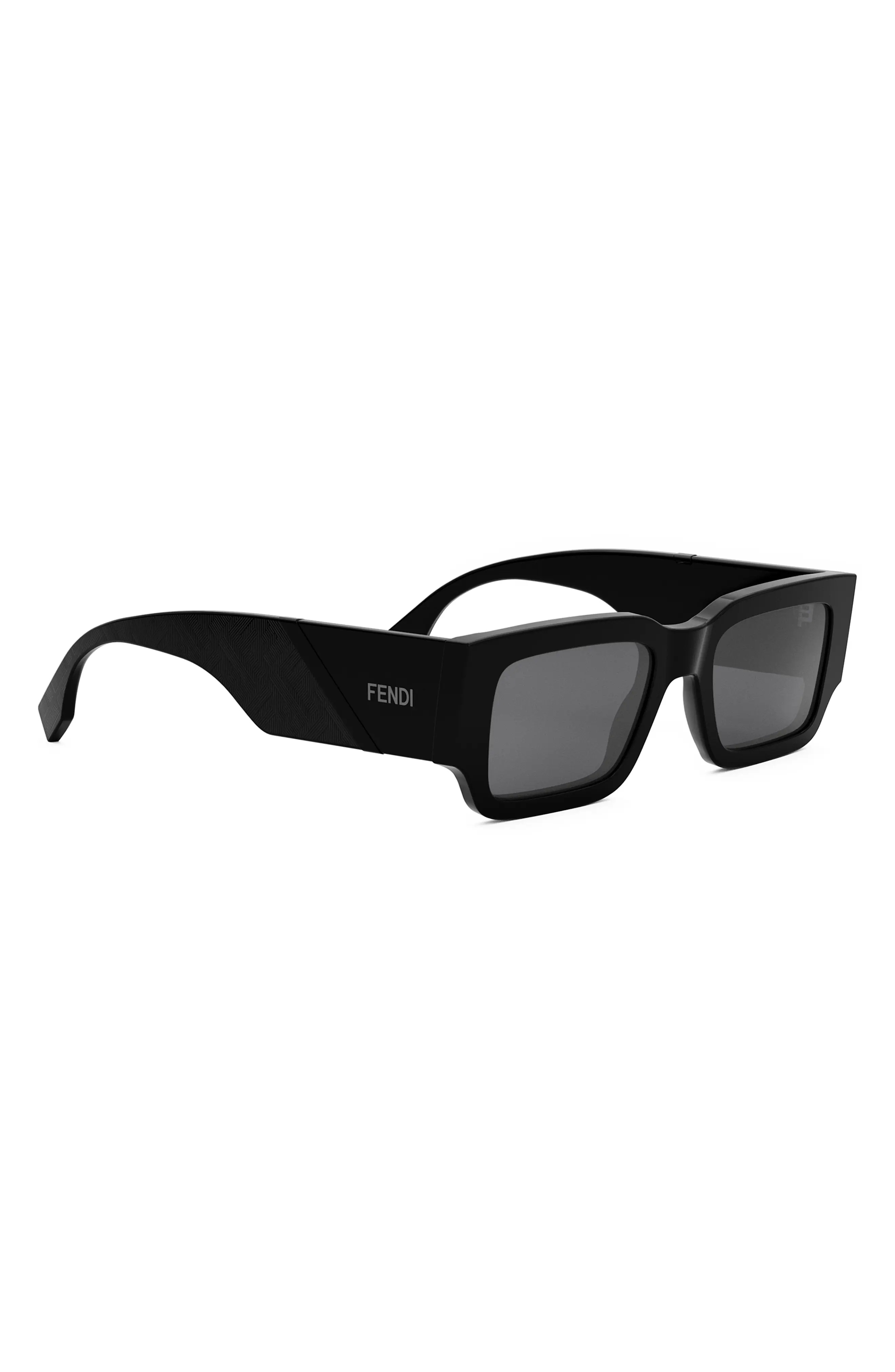 'Fendi Diagonal 51mm Rectangular Sunglasses in Shiny Black /Smoke - 4