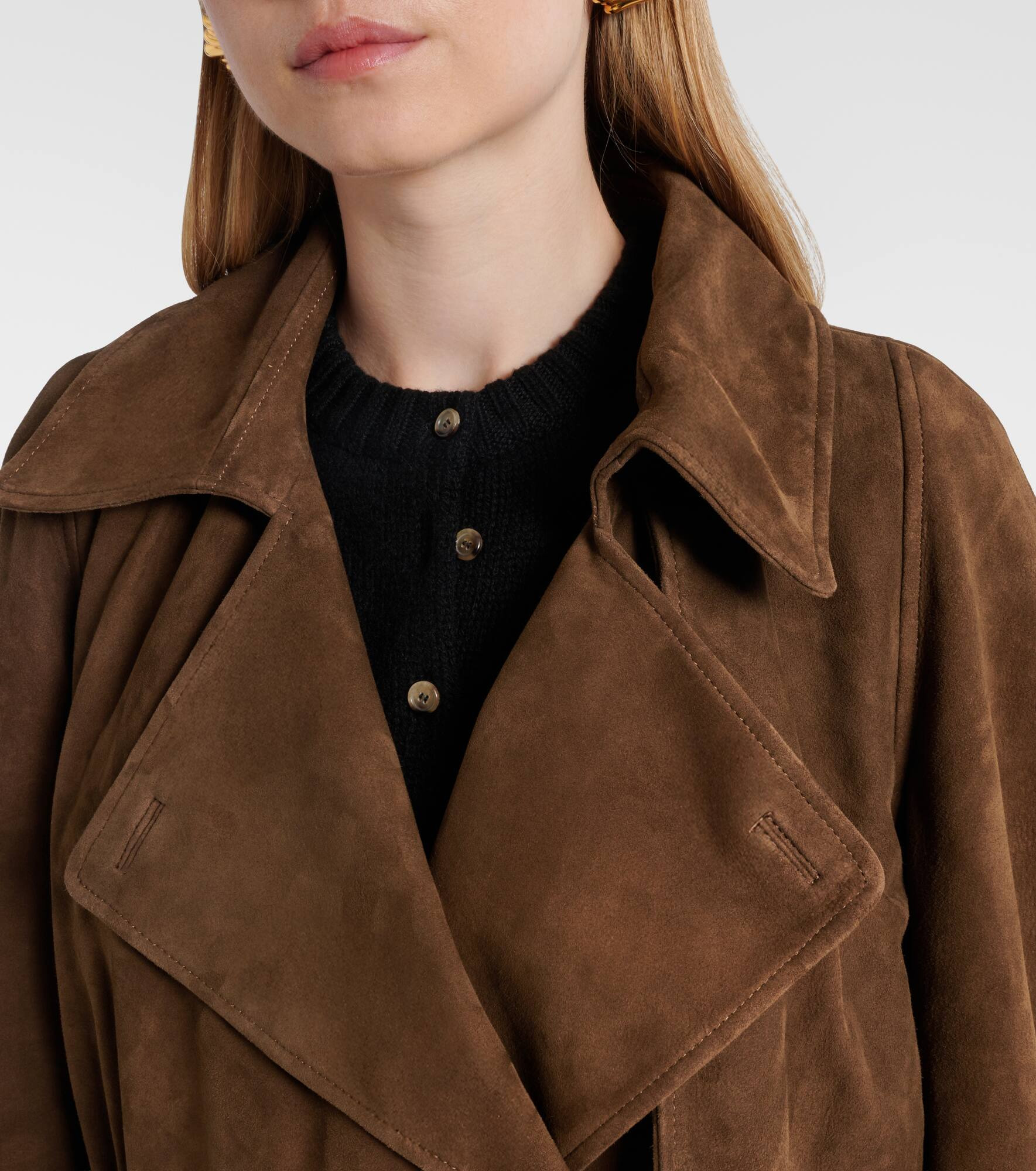 Hatti belted cropped suede trench coat - 4