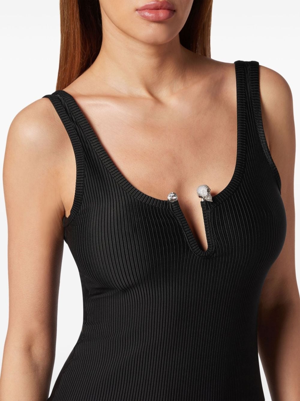 metallic skull detail ribbed midi dress - 5