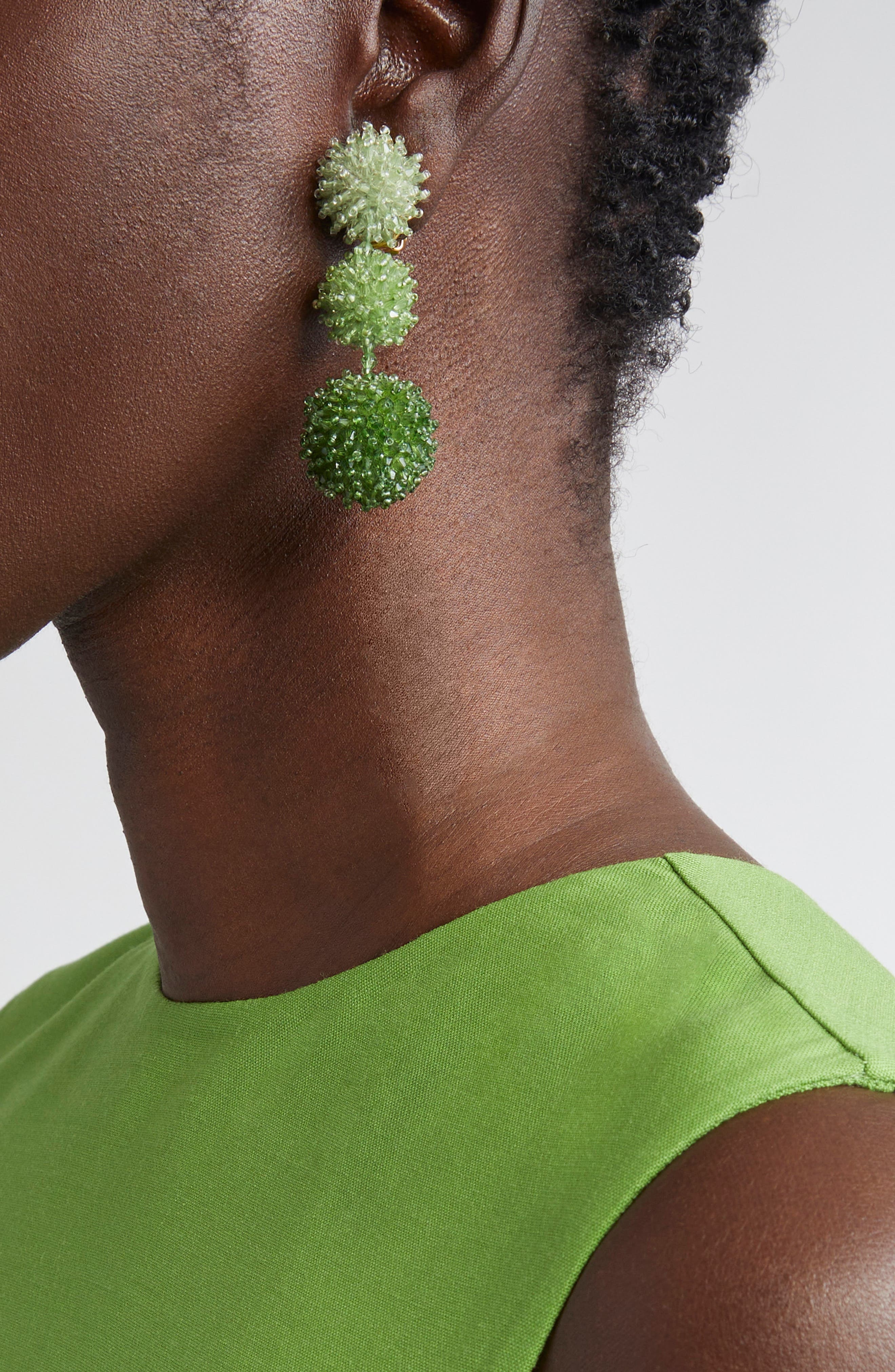 Oscar de la Renta Triple Pompom Beaded Drop Earrings in Green Multi at Nordstrom - 2