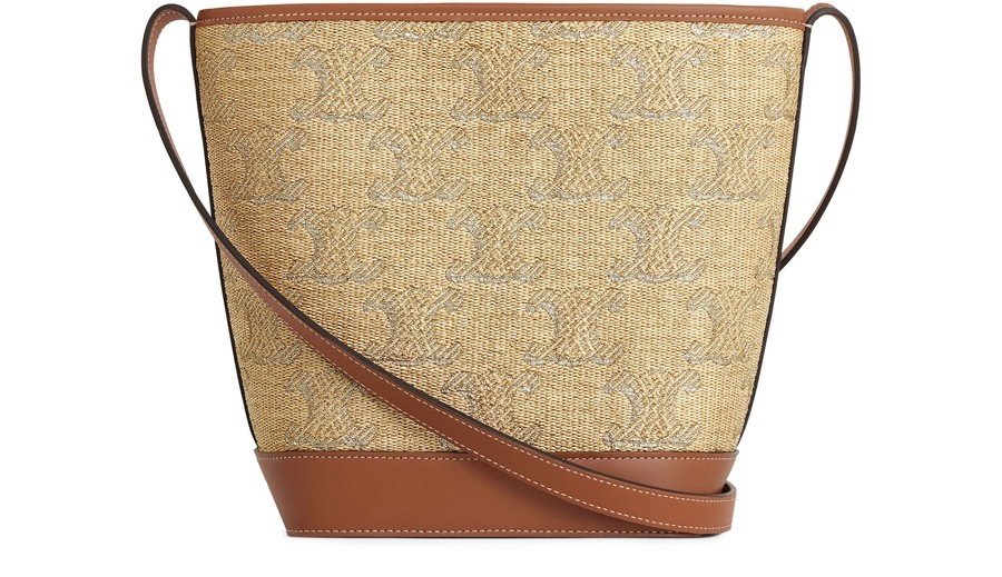 Small Bucket Cuir Triomphe In Raffia Effect Textile With Triomphe Jacquard - 3