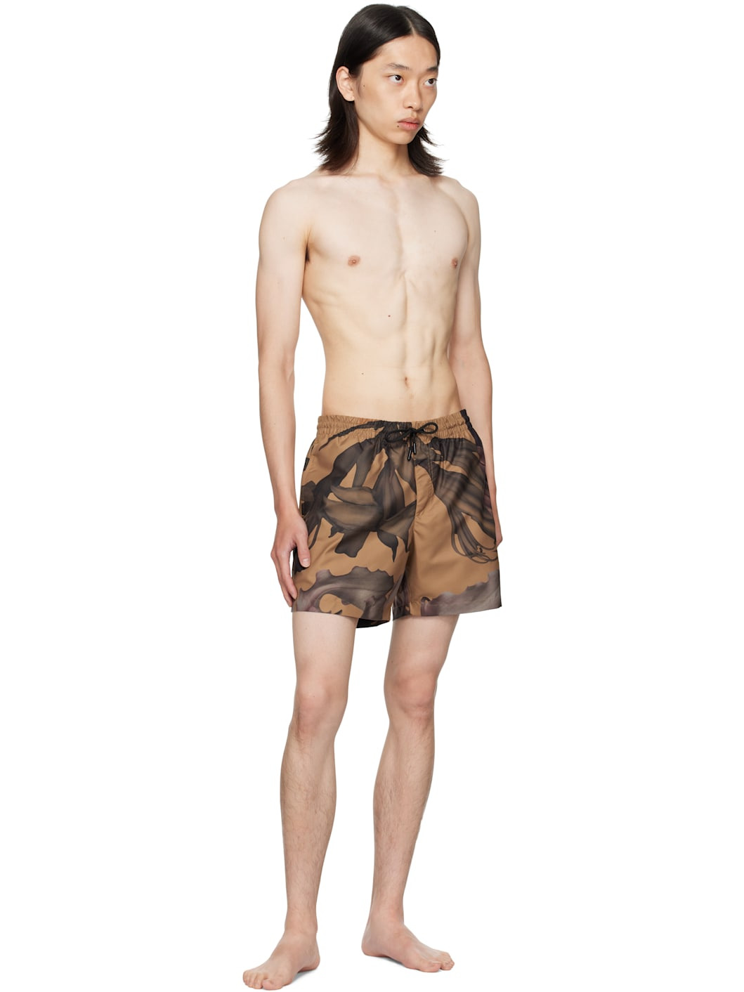 Beige & Brown Patterned Swim Shorts - 4