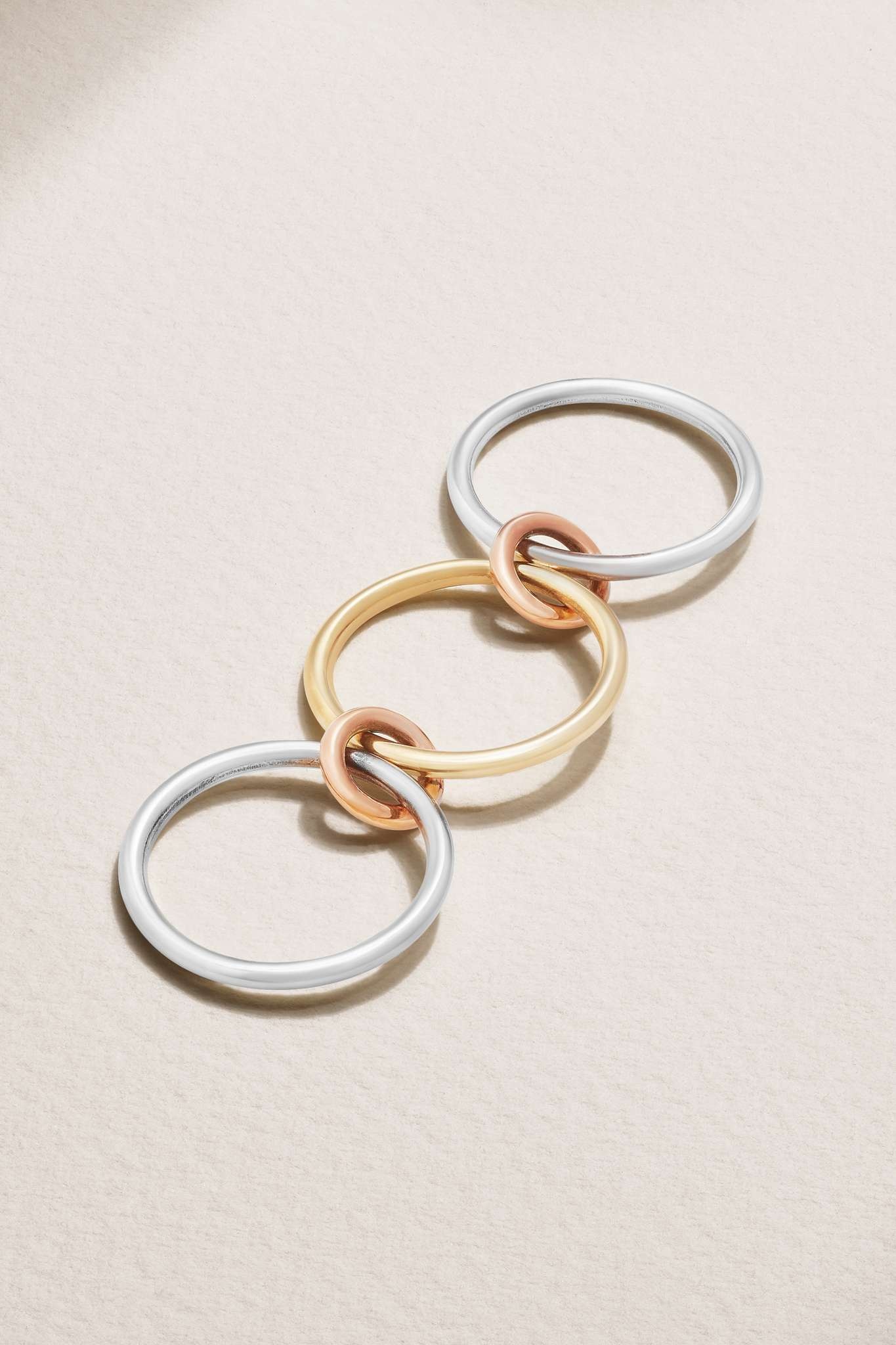 Solarium set of three 18-karat yellow and rose gold and sterling silver rings - 3